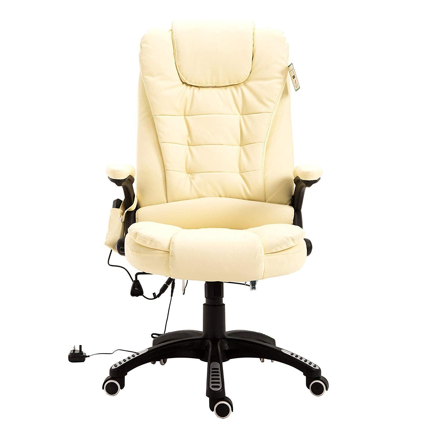 Executive Recline Padded Swivel Office Chair with Vibrating Massage Function, MM17 Cream