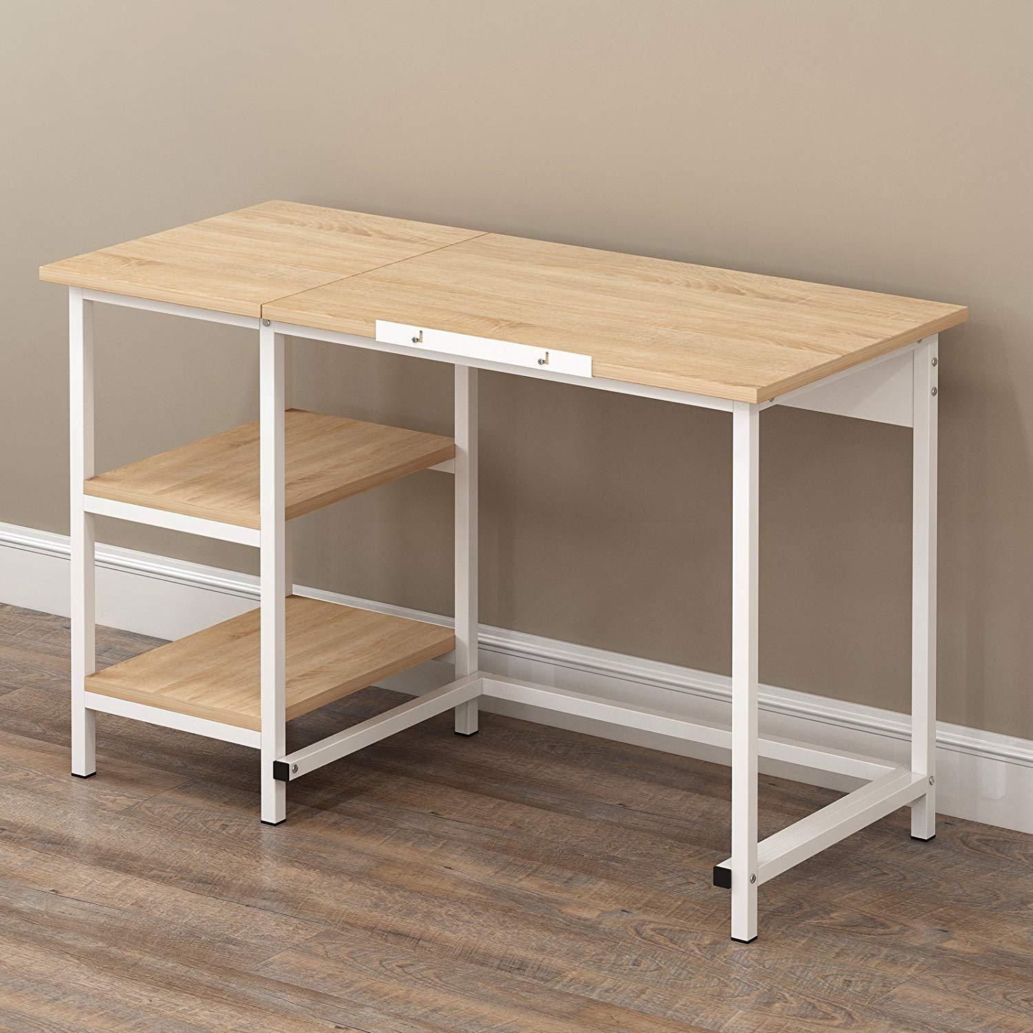 Computer Desk Drafting Table With Shelves Natural Daal S