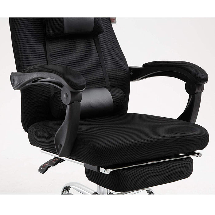 Fabric Recline Office Chair with Footrest and Neck & Lumbar Cushion