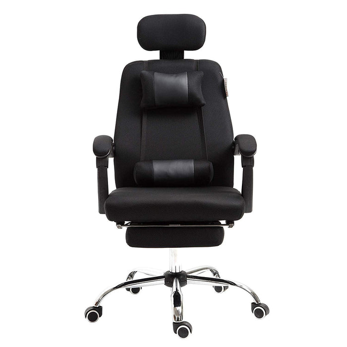 Fabric Recline Office Chair with Footrest and Neck & Lumbar Cushion