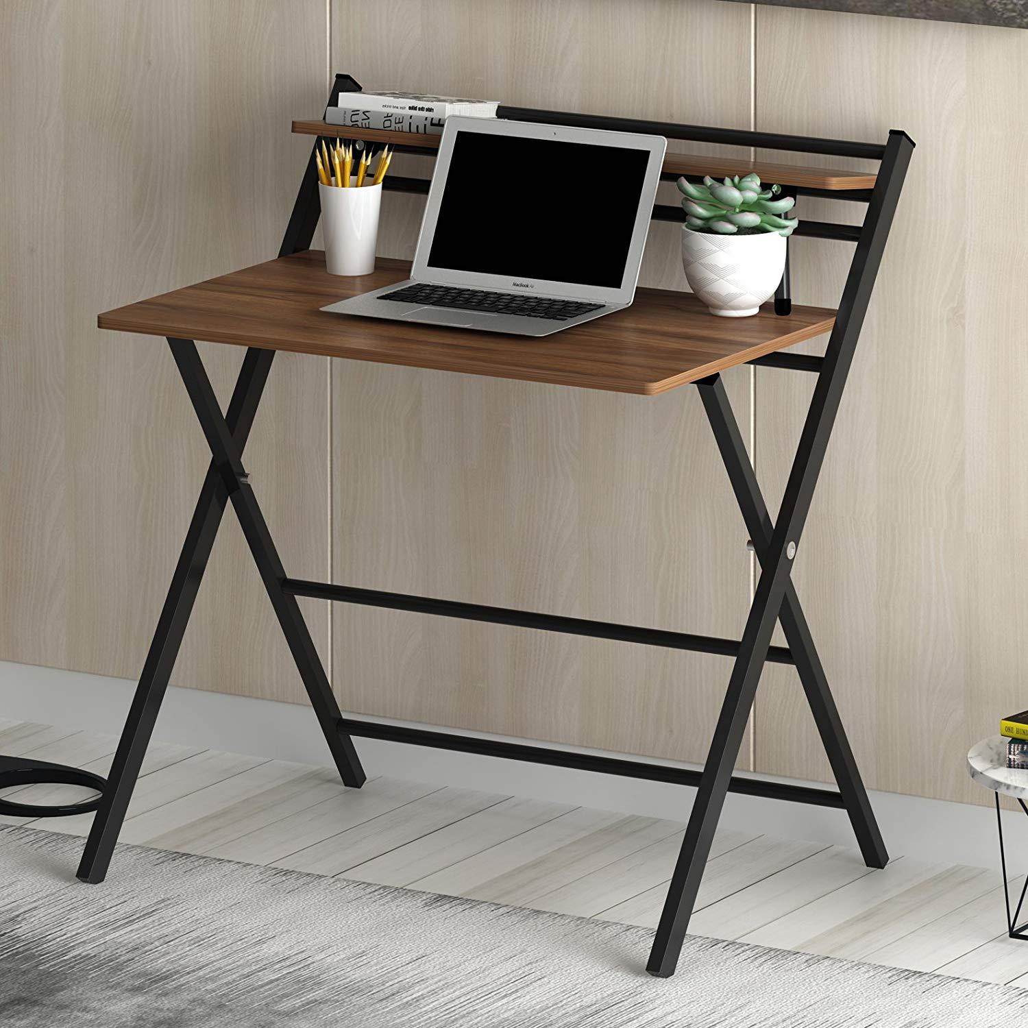 Folding Desk with Walnut Desk Top and Steel Frame | Shop Designer Home