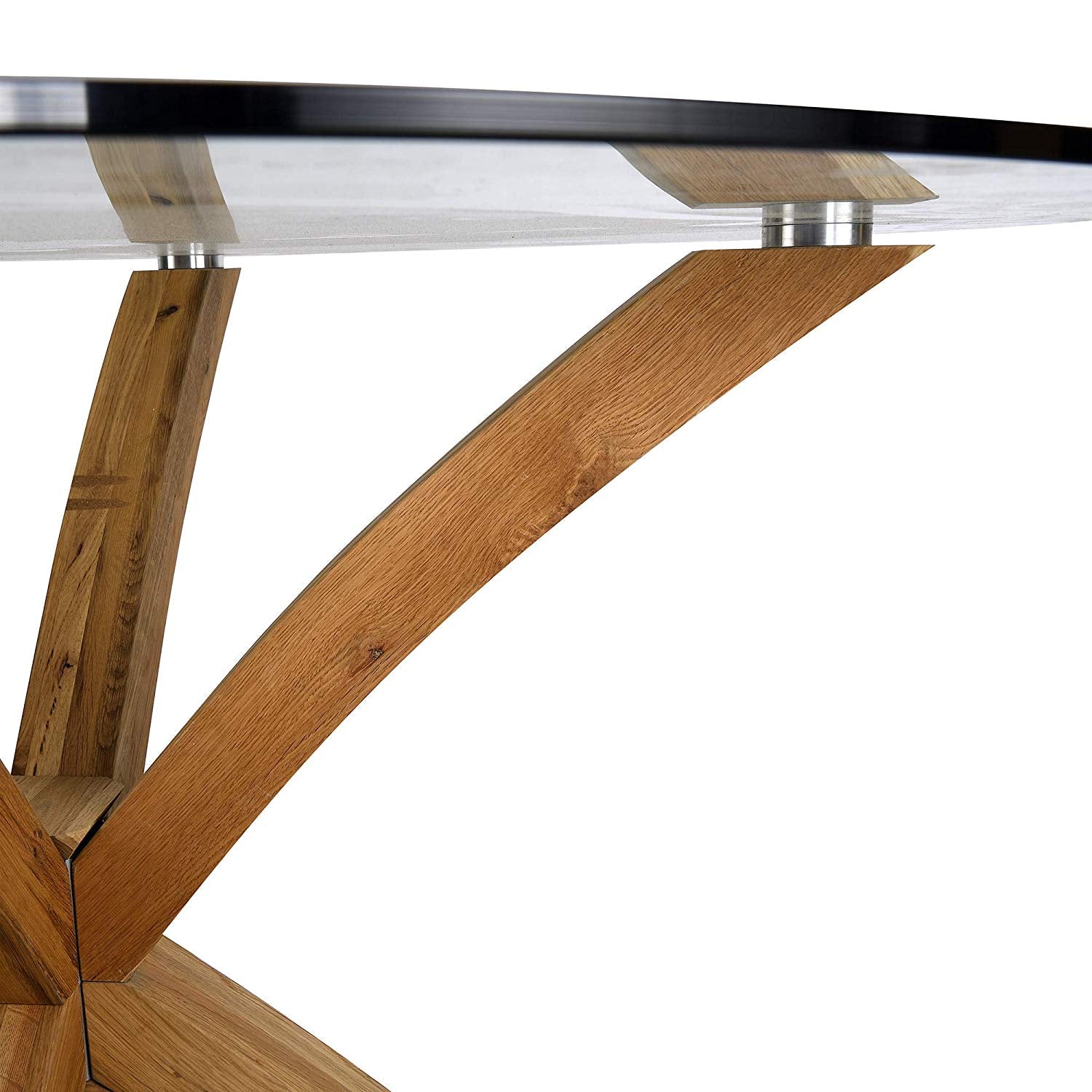 LUGANO Round Glass Top Solid Oak Legs Dining Table