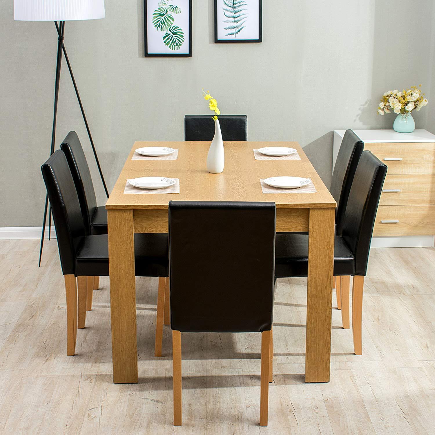 7-Piece Dining Room Set 6-Seater Dining Table with 6 Chairs Oak Effect