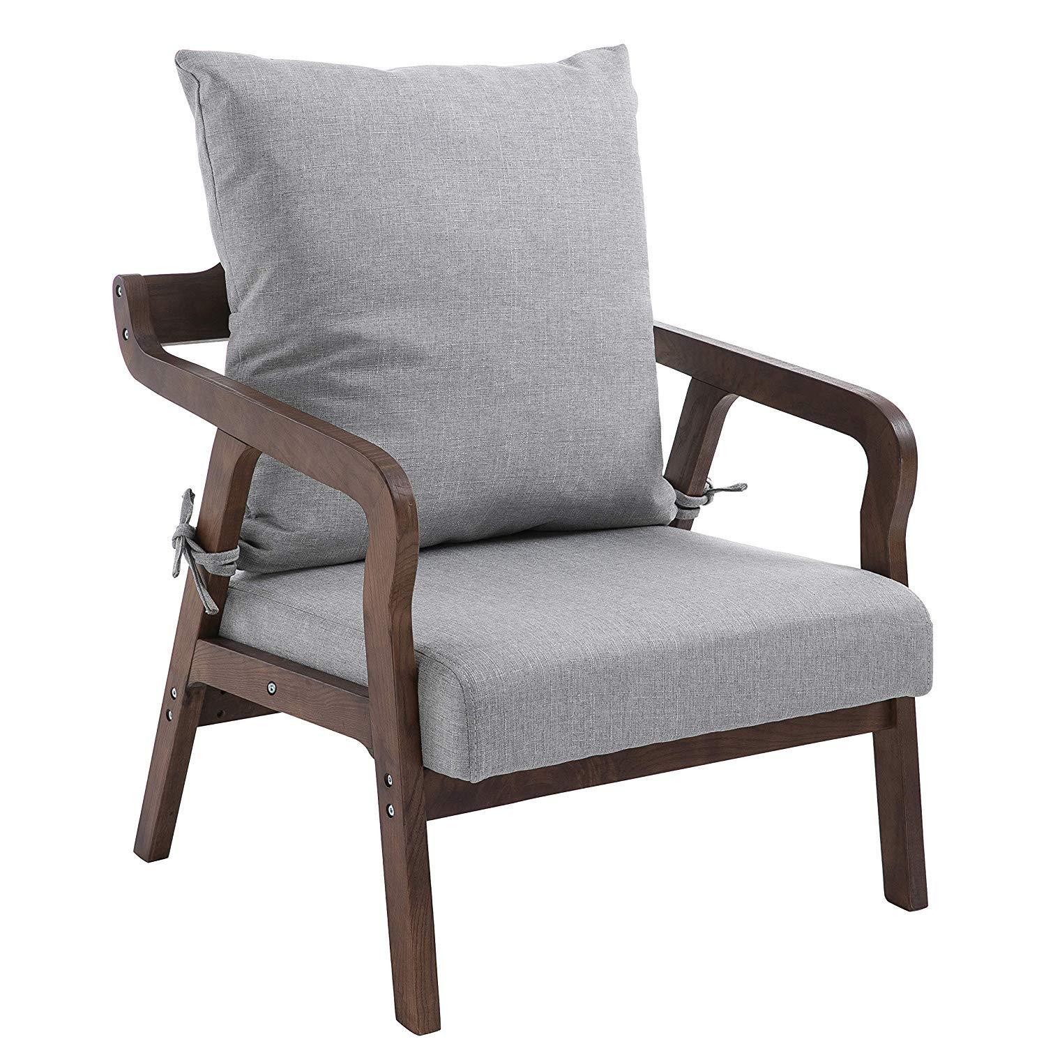Bentwood Grey Fabric Armchair Accent Chair with Solid Wood Frame - DaAl's