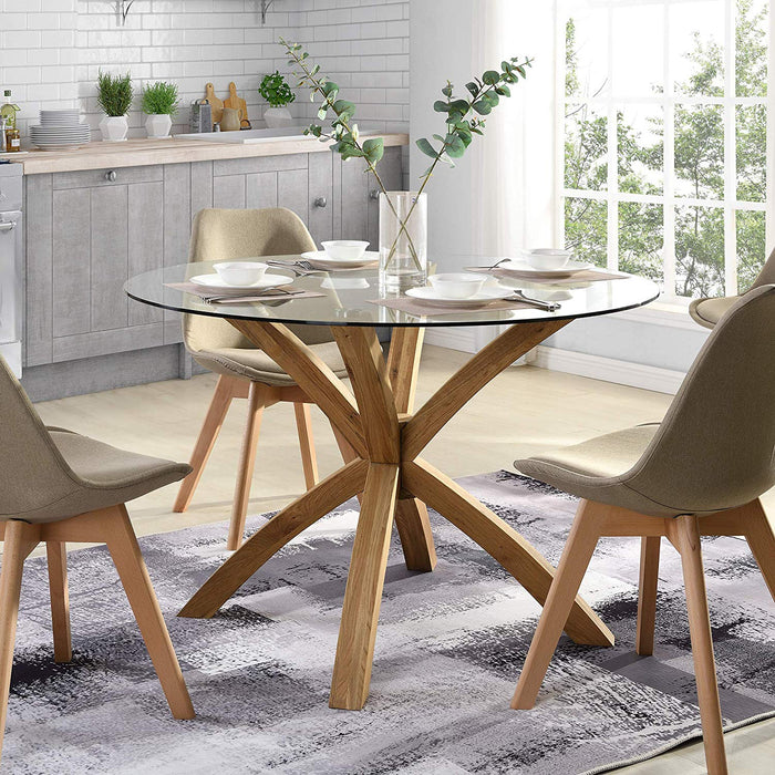 LUGANO Round Glass Top Solid Oak Legs Dining Table – DaAl's