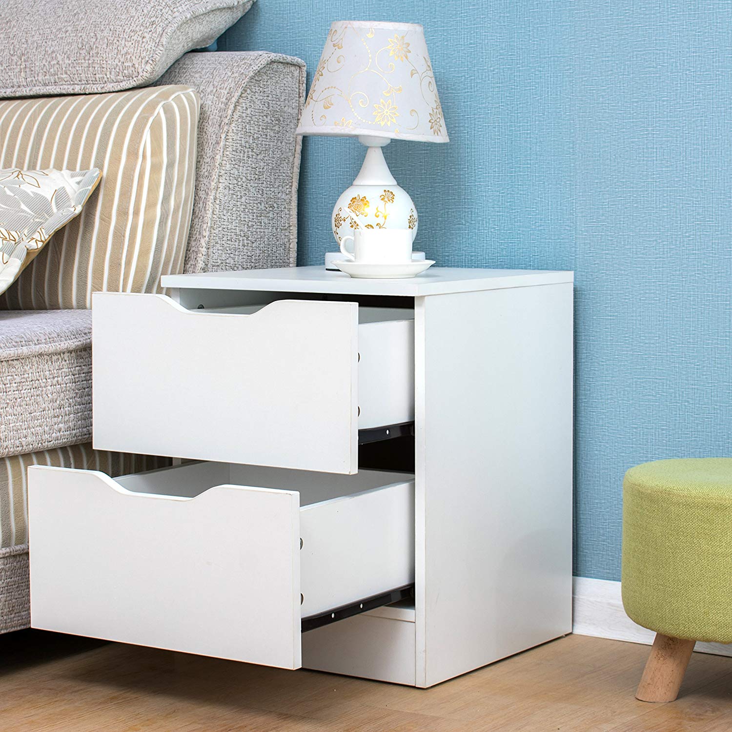 2Drawer White Wood Bedside Table