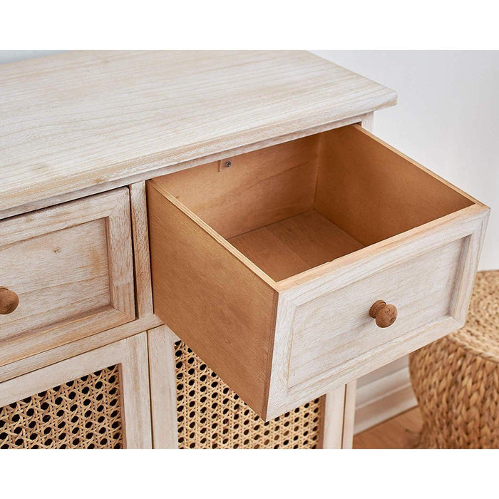Cherry Tree Furniture REGA Rattan Cane & Paulownia Wood 2-Drawer 2-Door Cabinet Storage Sideboard (4360018821171)