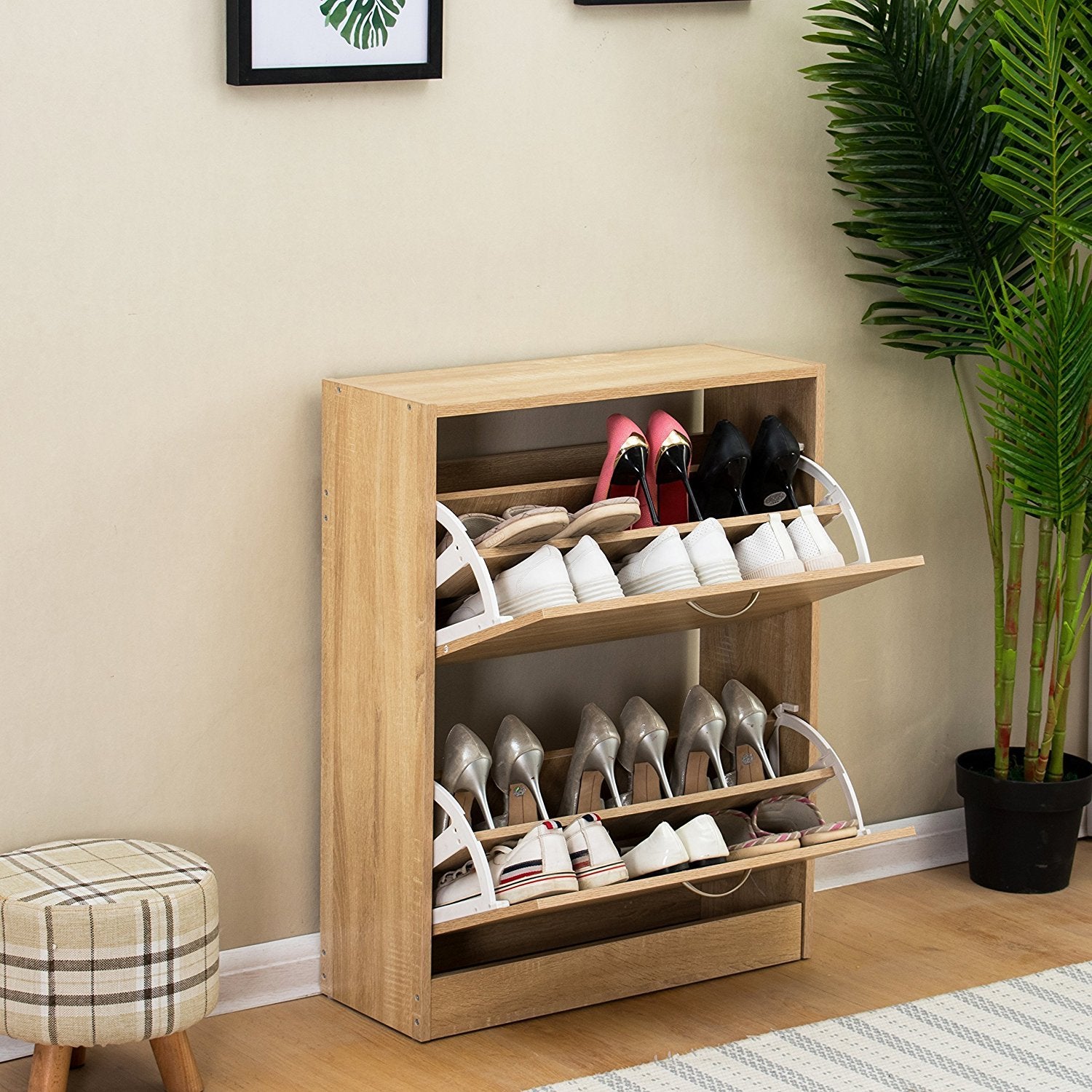 2Drawer Wooden Shoe Shoe Storage Unit, Oak Colour Shop