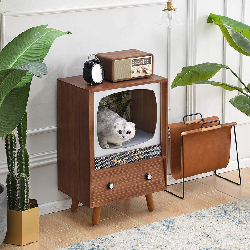 Mihos Meow Time Wooden Vintage Tv Style Cat Condo Daal S