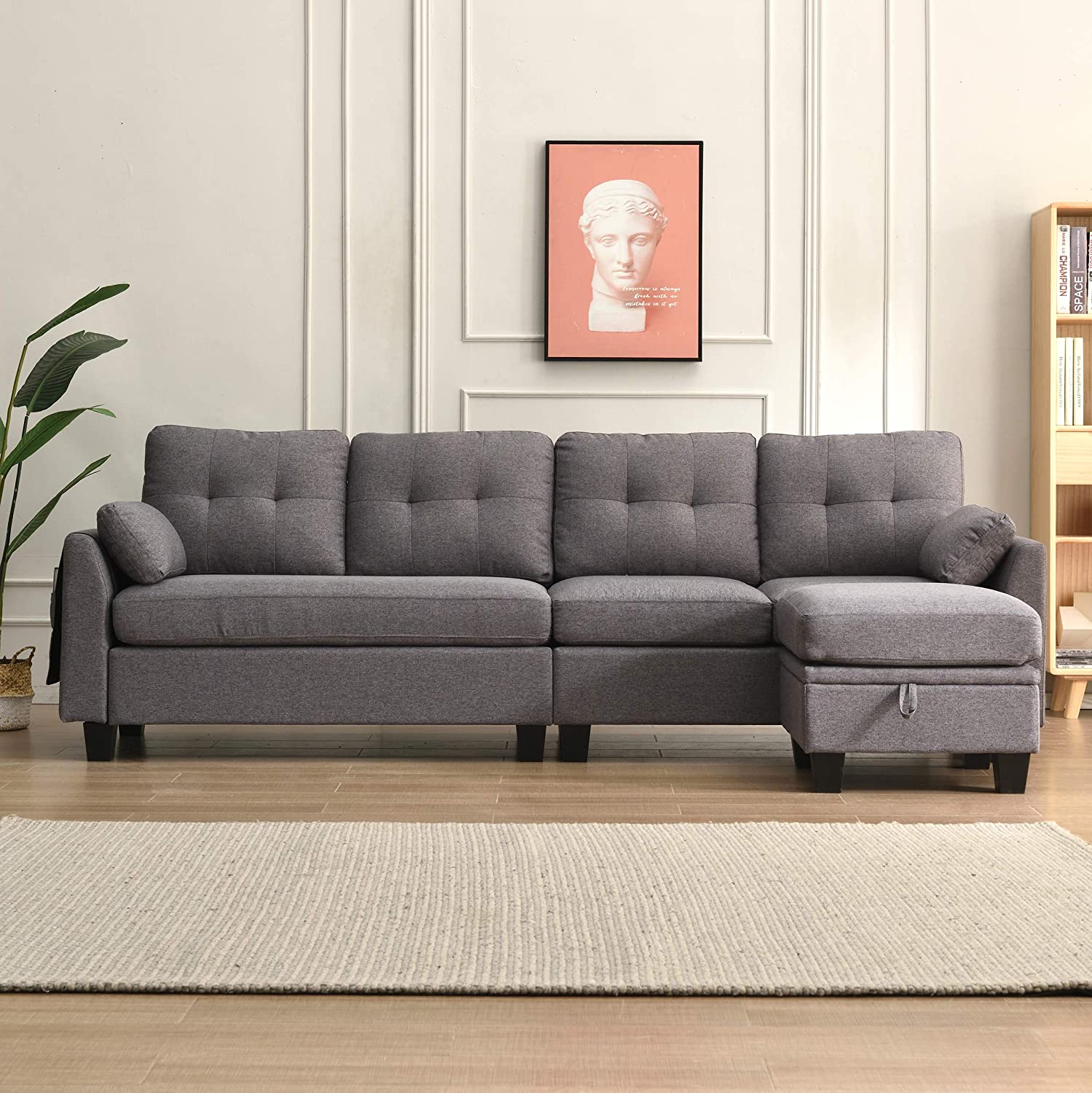 Brunswick 4 Seater Storage Chaise Sofa in Grey | Shop Designer Home ...