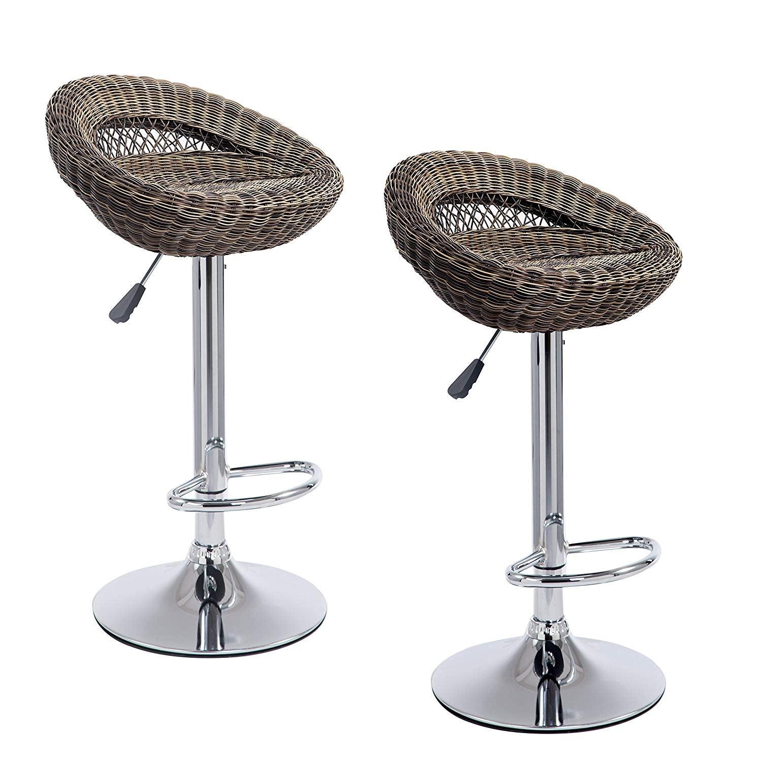 SET OF 2 Wicker Rattan High Swivel Bar Stools Kitchen Stools MB212