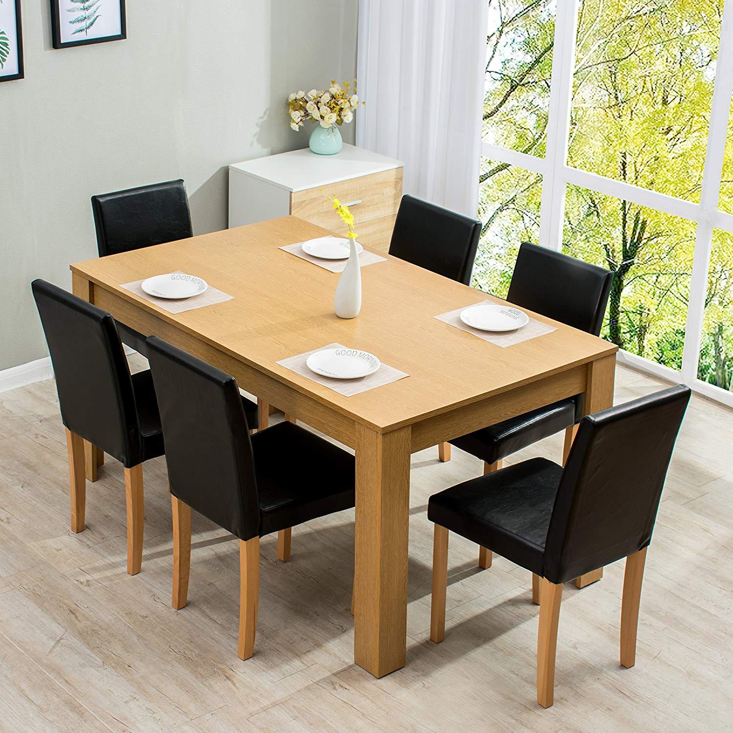 7-Piece Dining Room Set 6-Seater Dining Table with 6 Chairs Oak Effect