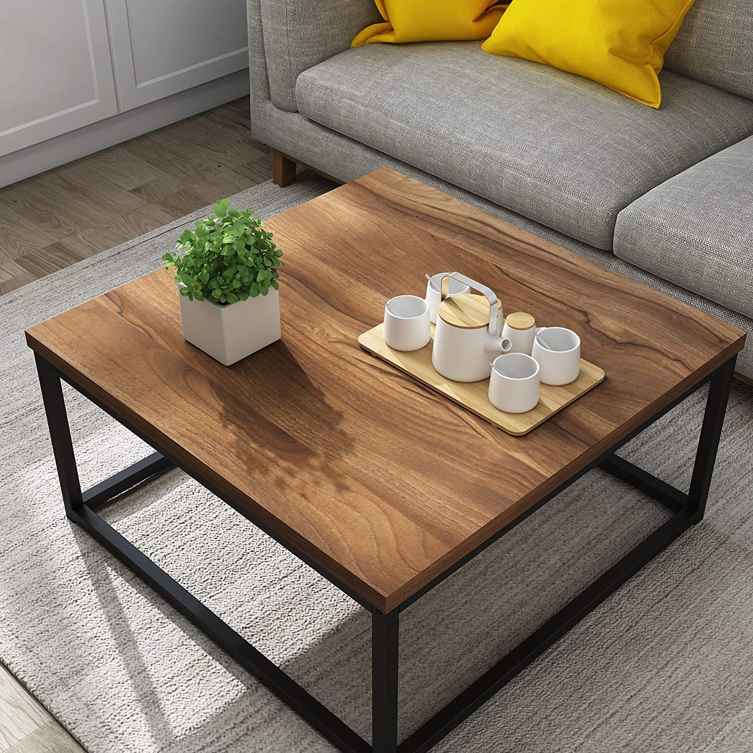 CLIVE Mid-Century Style Walnut Colour Coffee Table with Black Metal