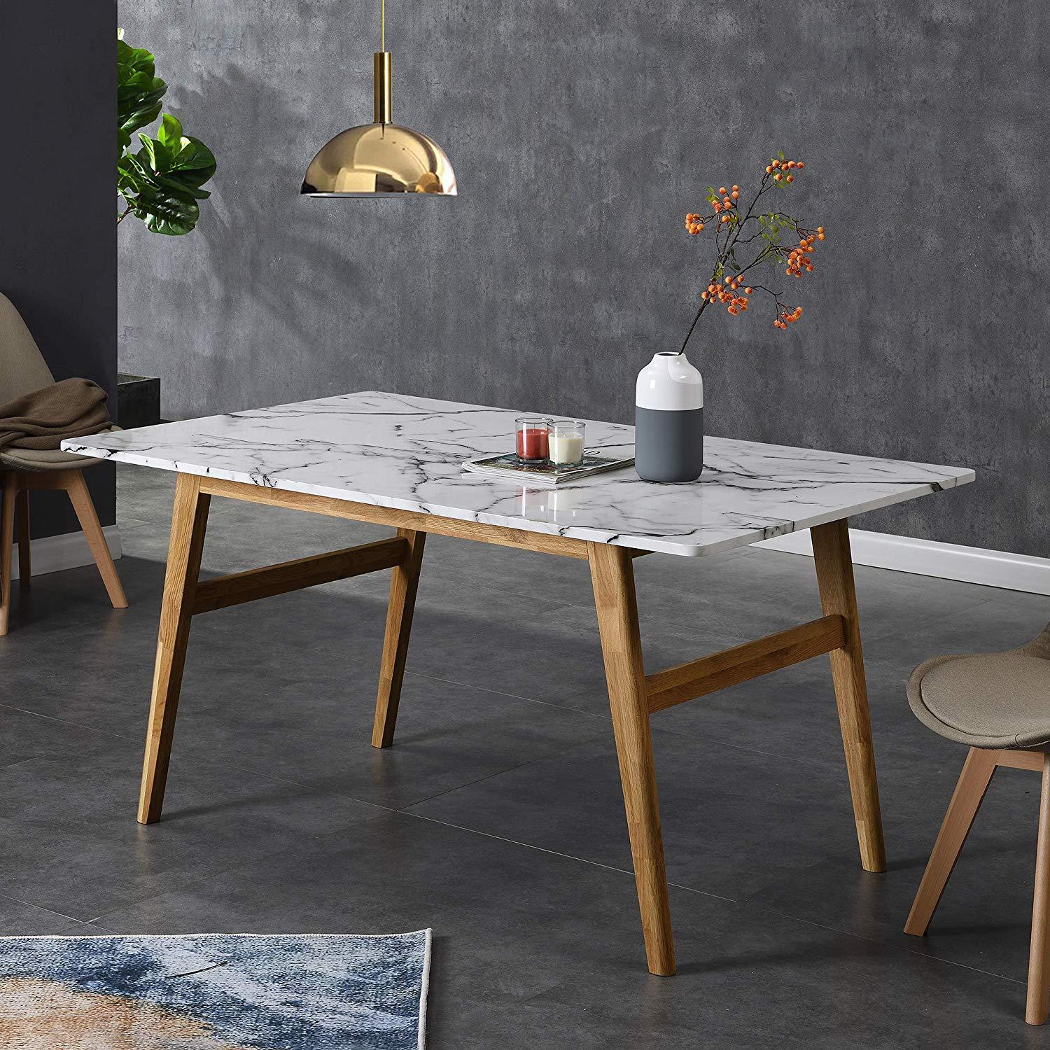 ASCONA White Marble Effect 6-Seater Dining Table with ... on {keyword}