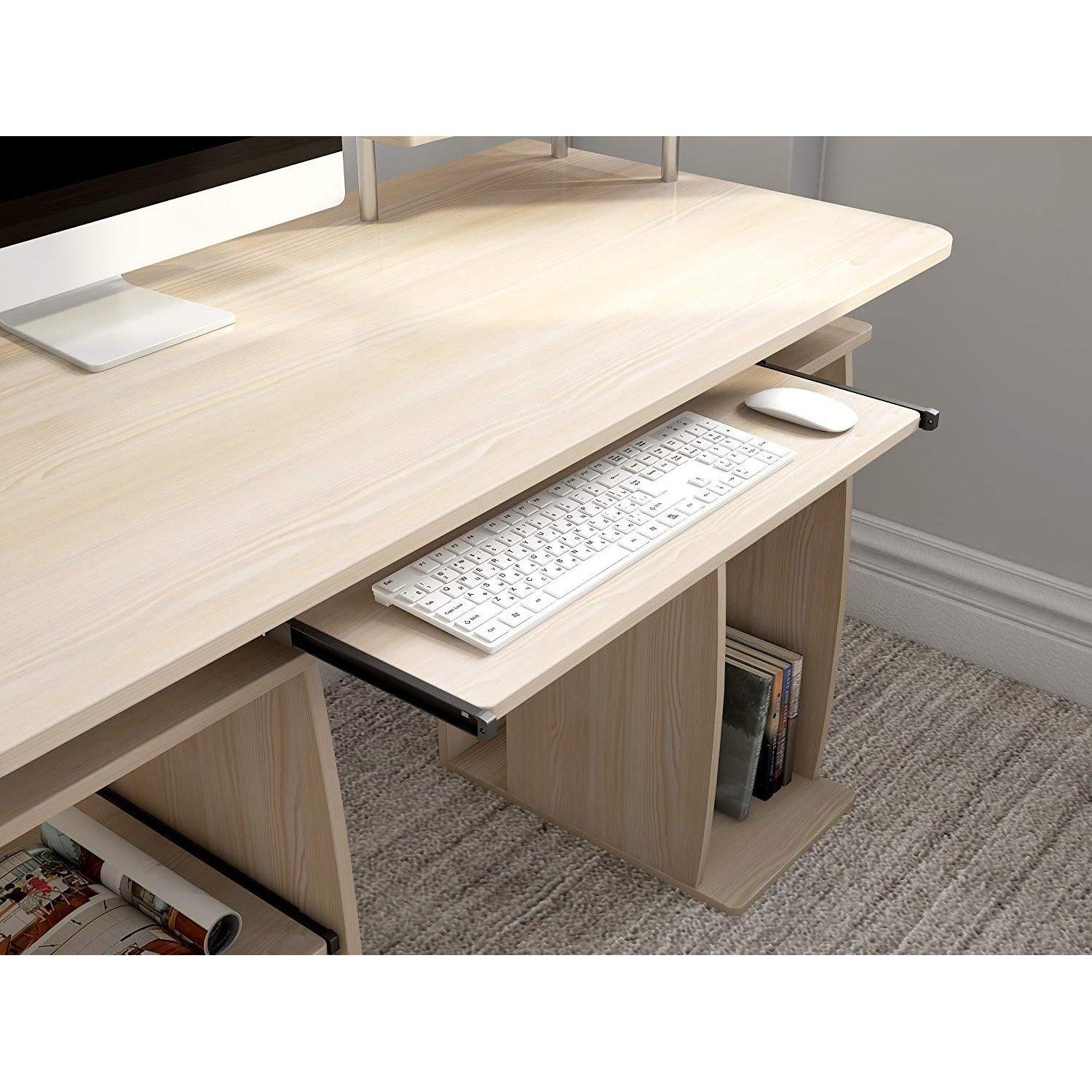 Computer Desk With Cupboard Drawers And Keyboard Tray Natural