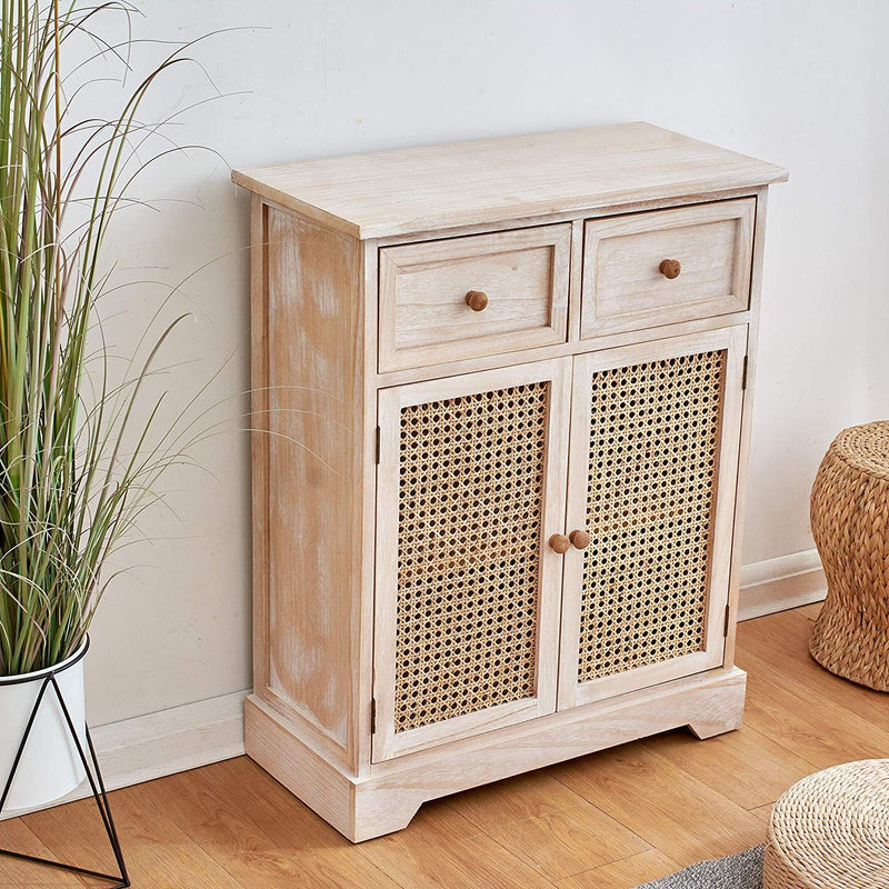 Cherry Tree Furniture Rega Rattan Cane Paulownia Wood 2 Drawer 2