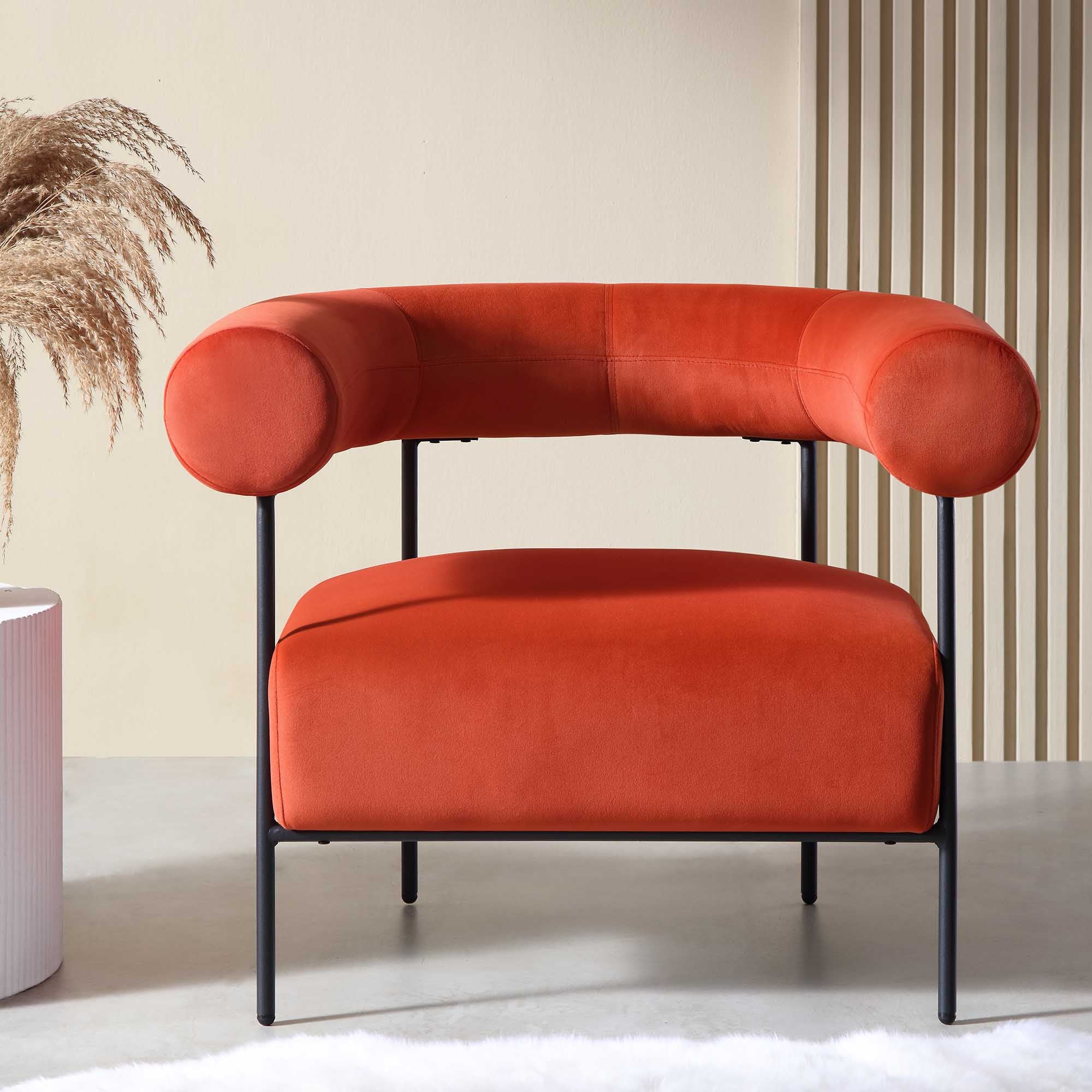 Fulbourn Rust Ochre Velvet Armchair