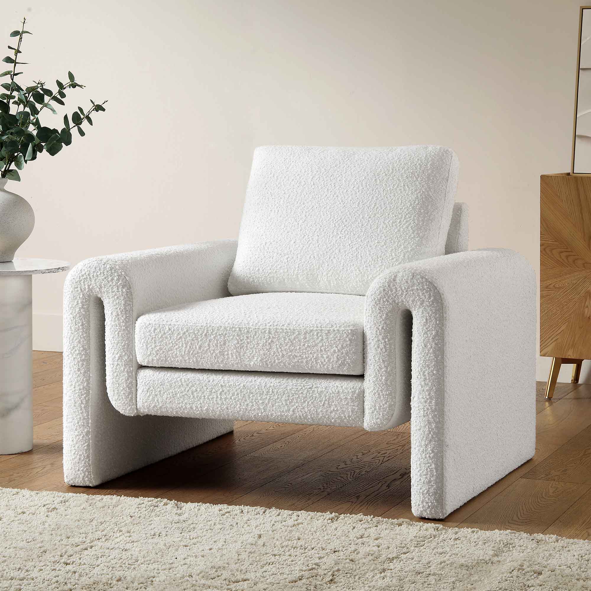 Hampstead White Boucle Curved Armchair