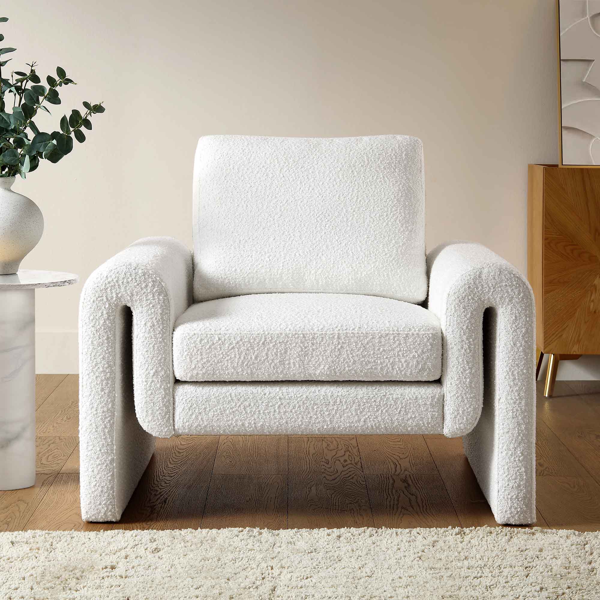 Hampstead White Boucle Curved Armchair