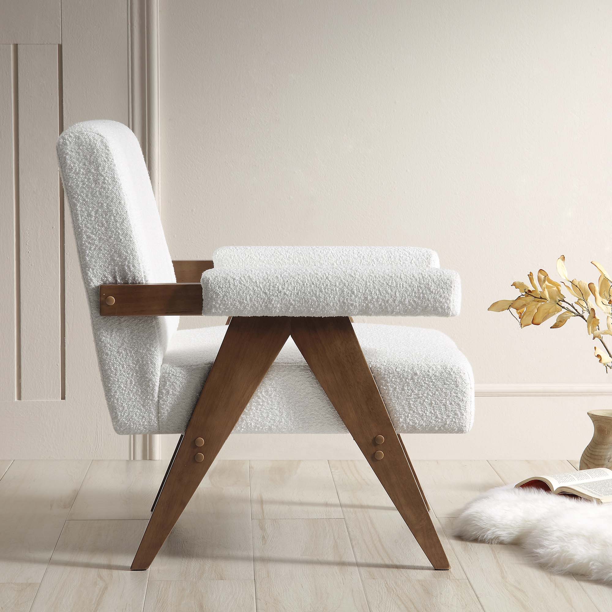 Chinnor White Boucle Accent Chair