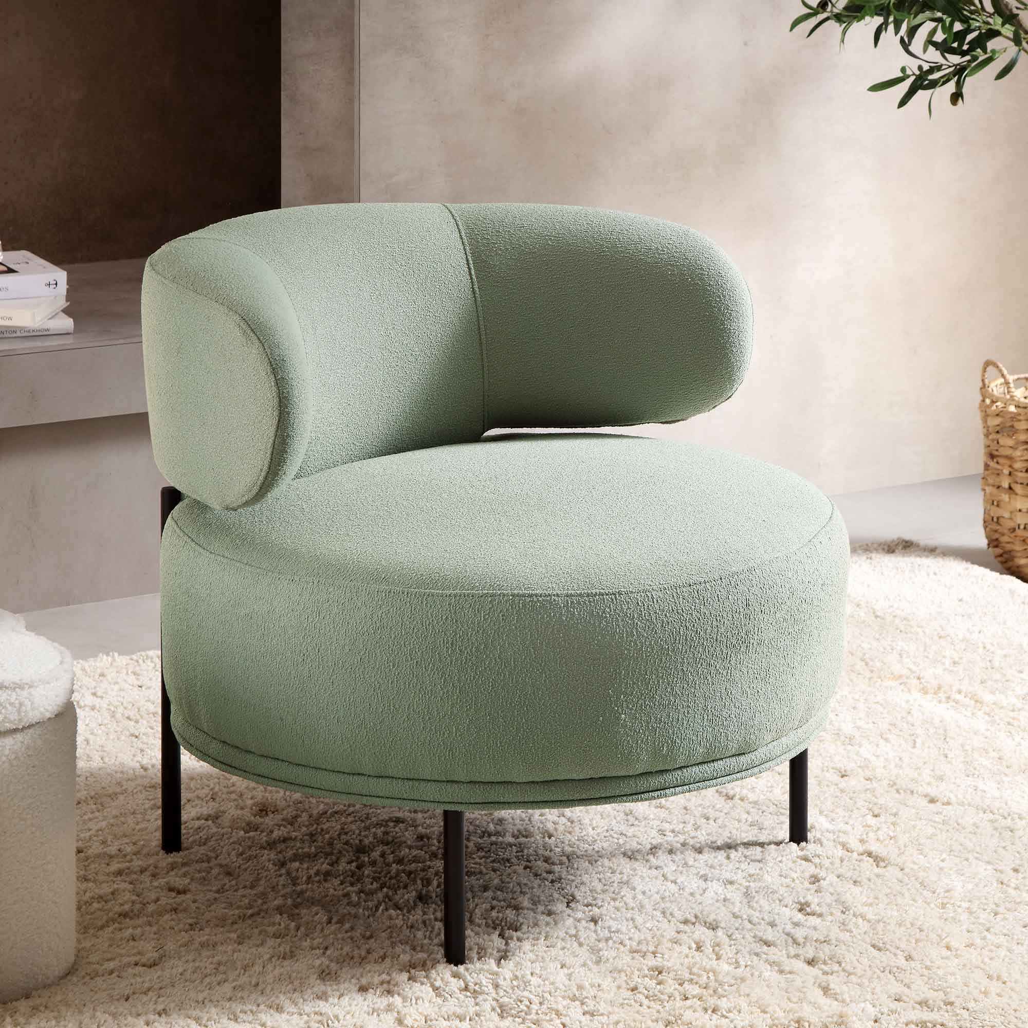 Penn Sage Green Boucle Wing Back Accent Chair