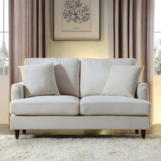 Brigette 2-Seater Beige Velvet Sofa with Antique Brass Castor Legs | daals