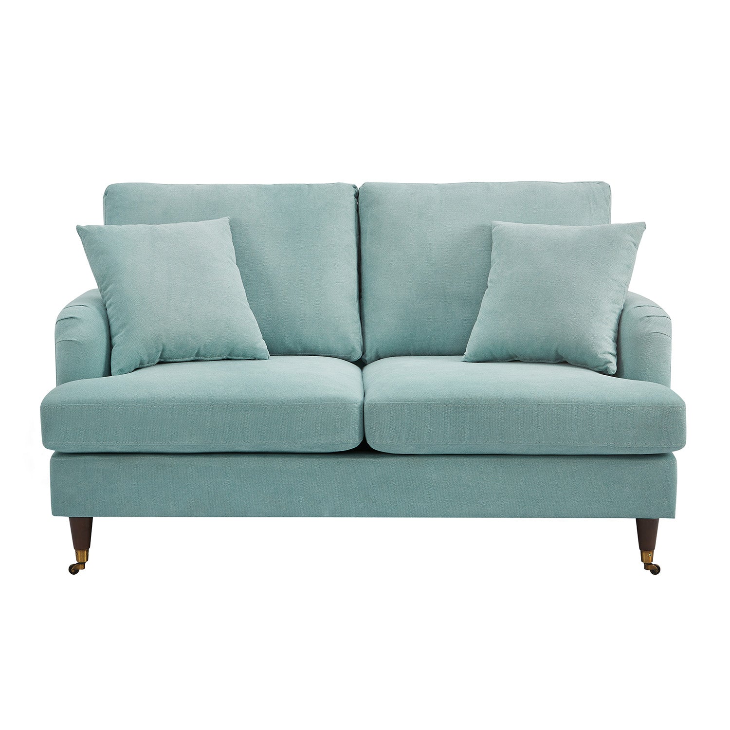 Brigette 2-Seater Mint Soft Brushed Sofa with Antique Brass Castor Legs ...
