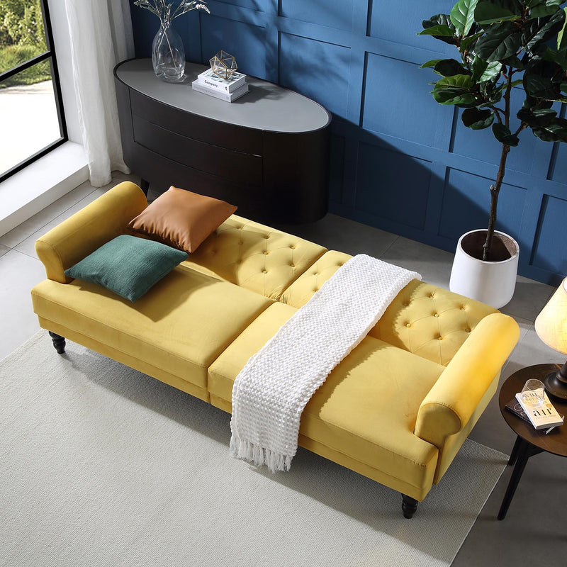 Hanney 3-Seater Chesterfield Sofabed in Mustard Yellow Velvet | Shop ...