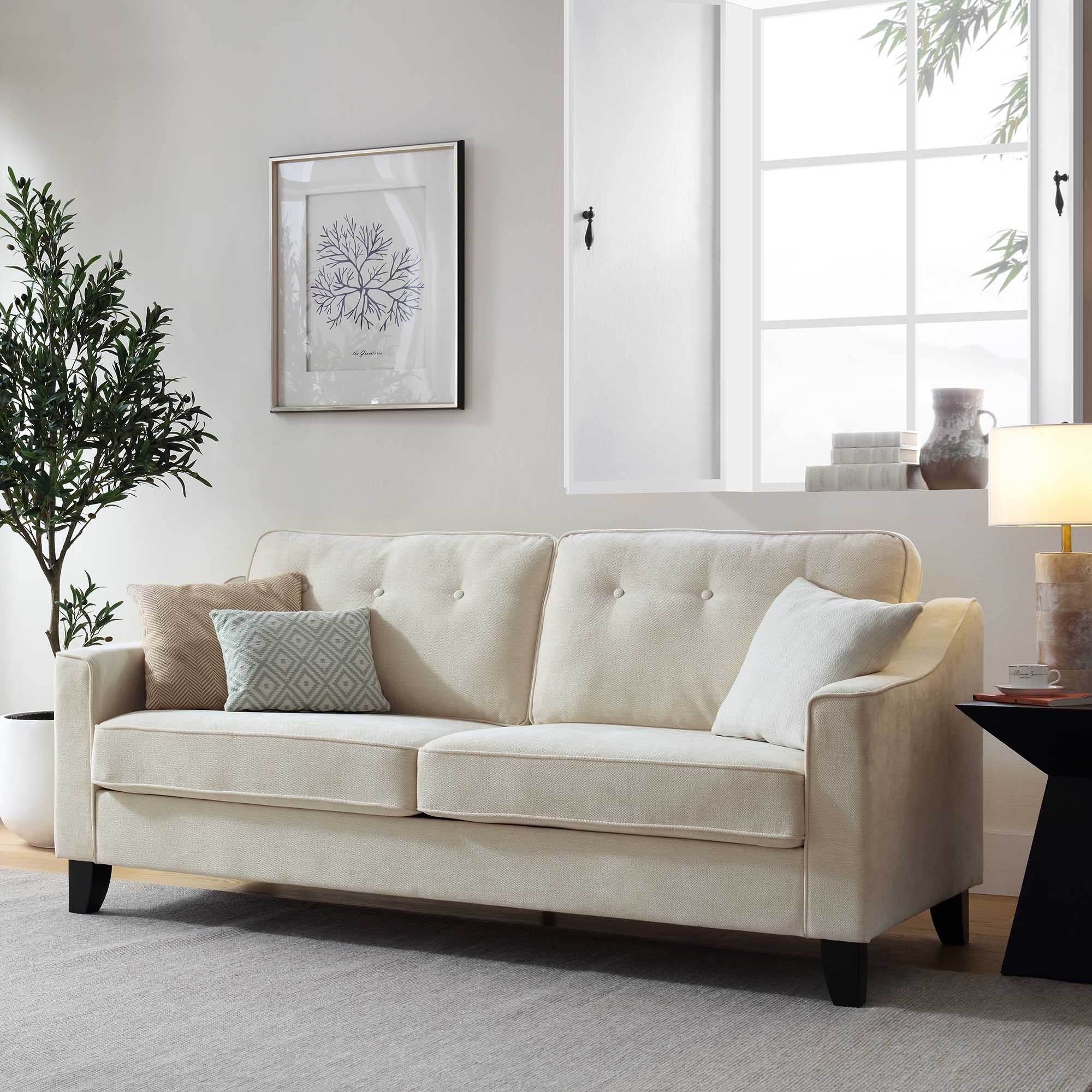 Harper 3-Seater Slope Arm Beige Woven Fabric Sofa