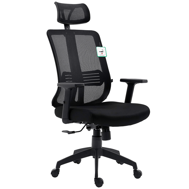 Black Swivel Desk Chair / Ergonomic Home High Back Pillow Back Black