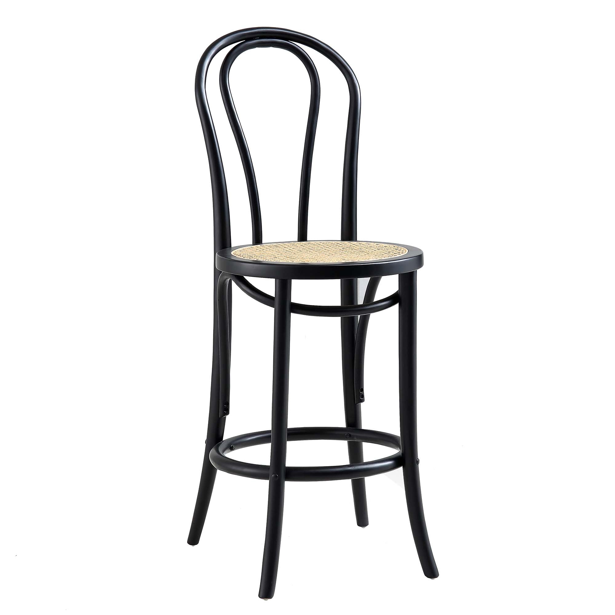 Camille Elm Wood and Rattan Bentwood Counter Stool, Black | daals