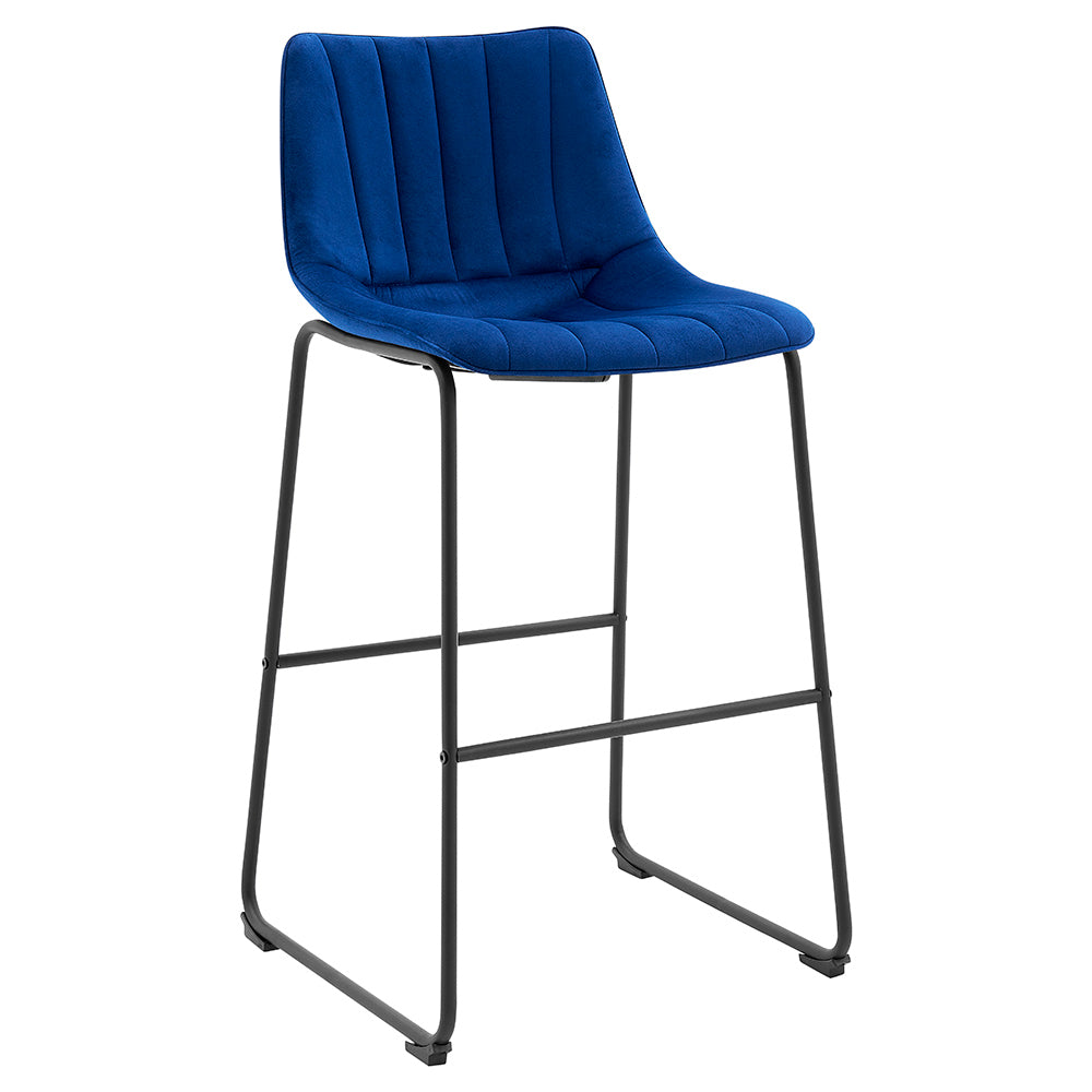 Sutton Set of 2 Barstools with Fluted Back (Blue Velvet)