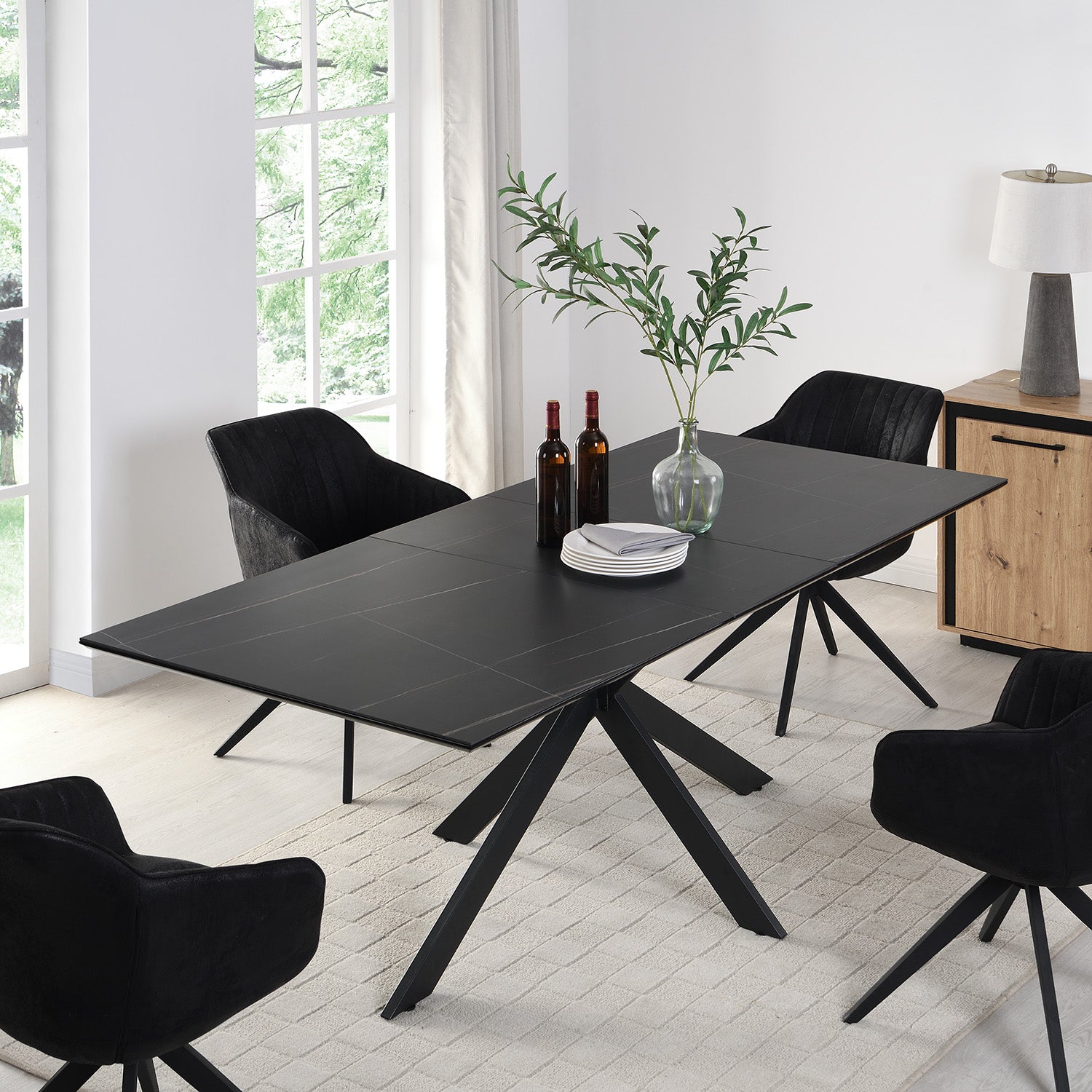 Varden Black Ceramic Extending Dining Table