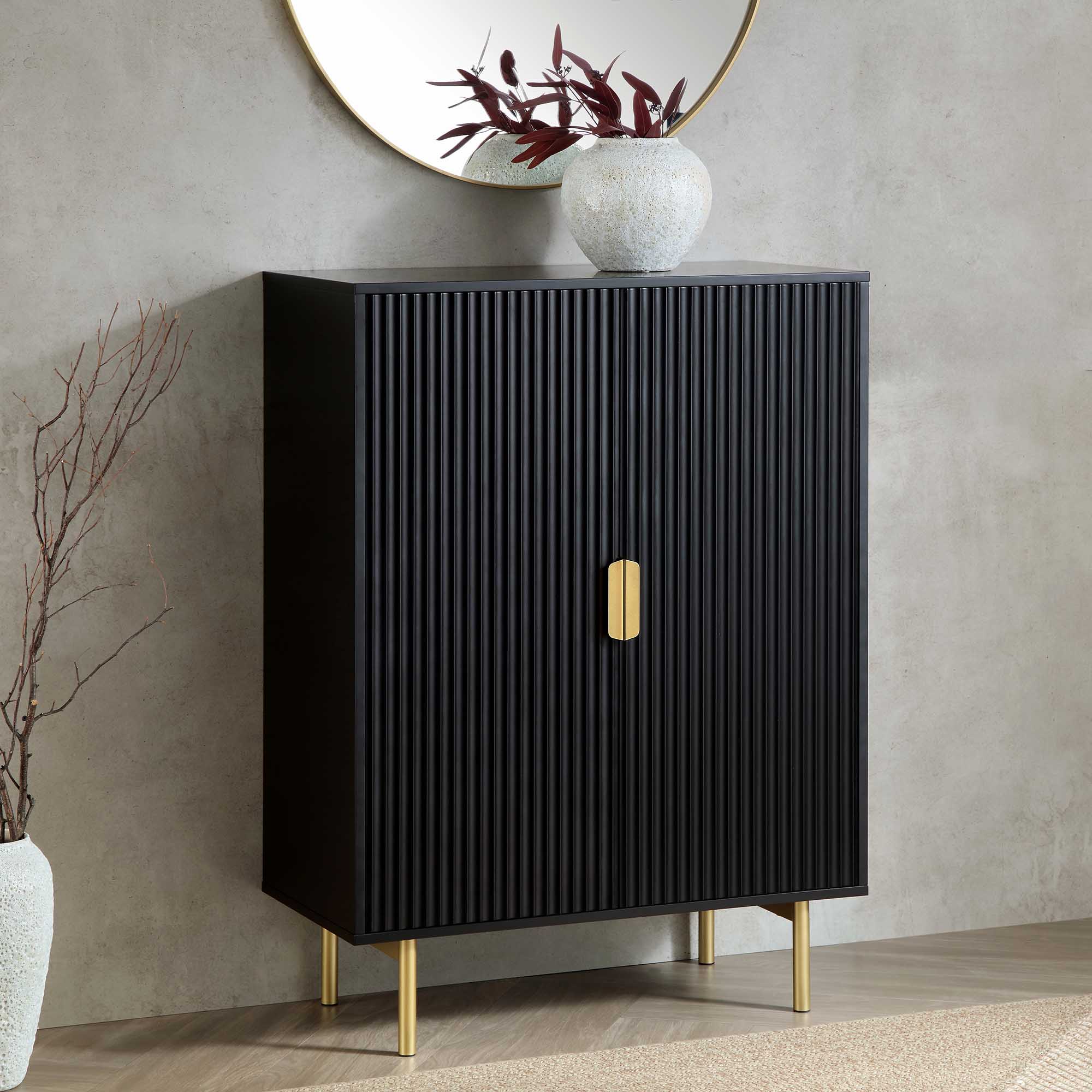 Richmond Ridged Highboard Storage Cabinet, Matte Black