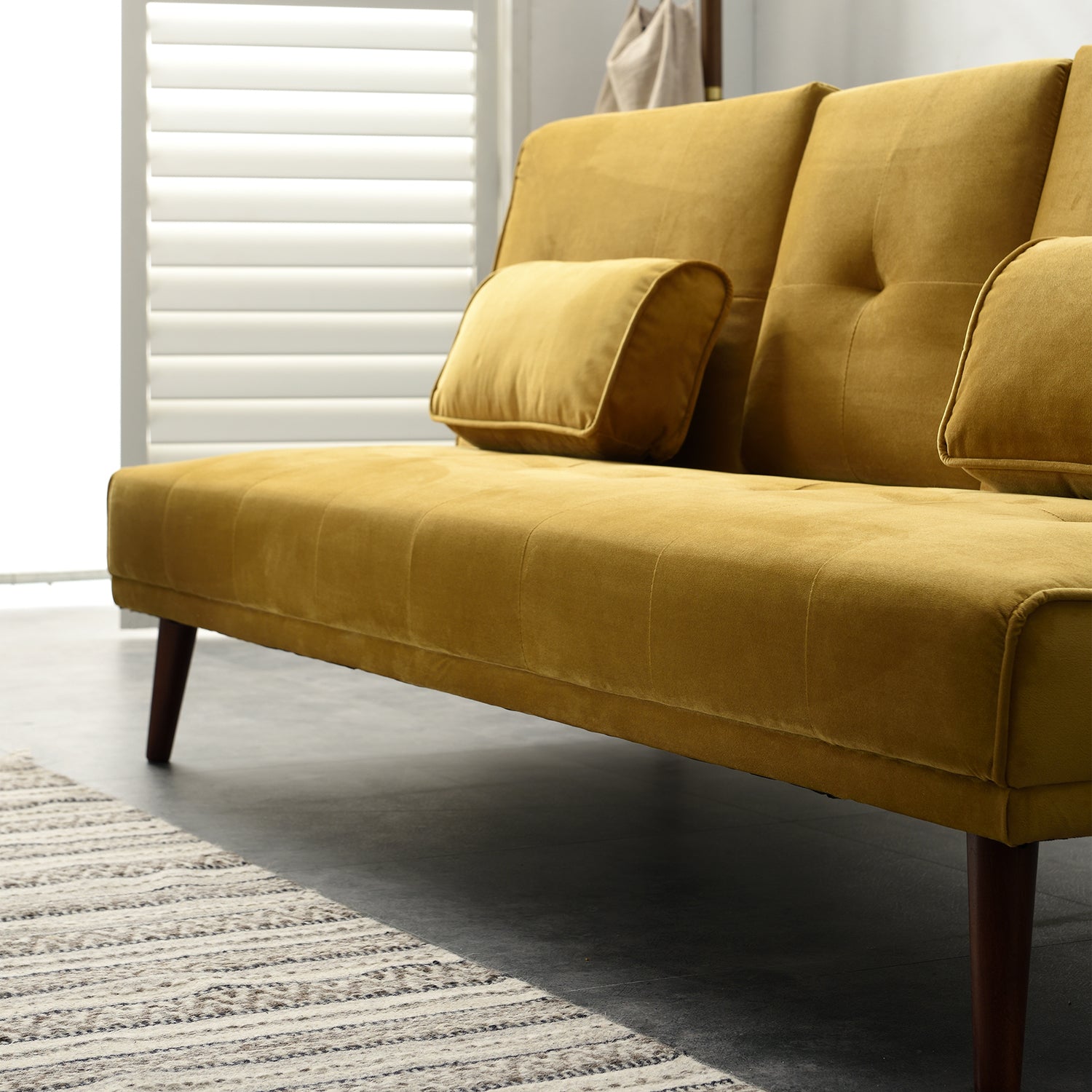 Acrux 3 Seater Sofa Bed in Mustard Velvet | Shop Designer Home Furnishings