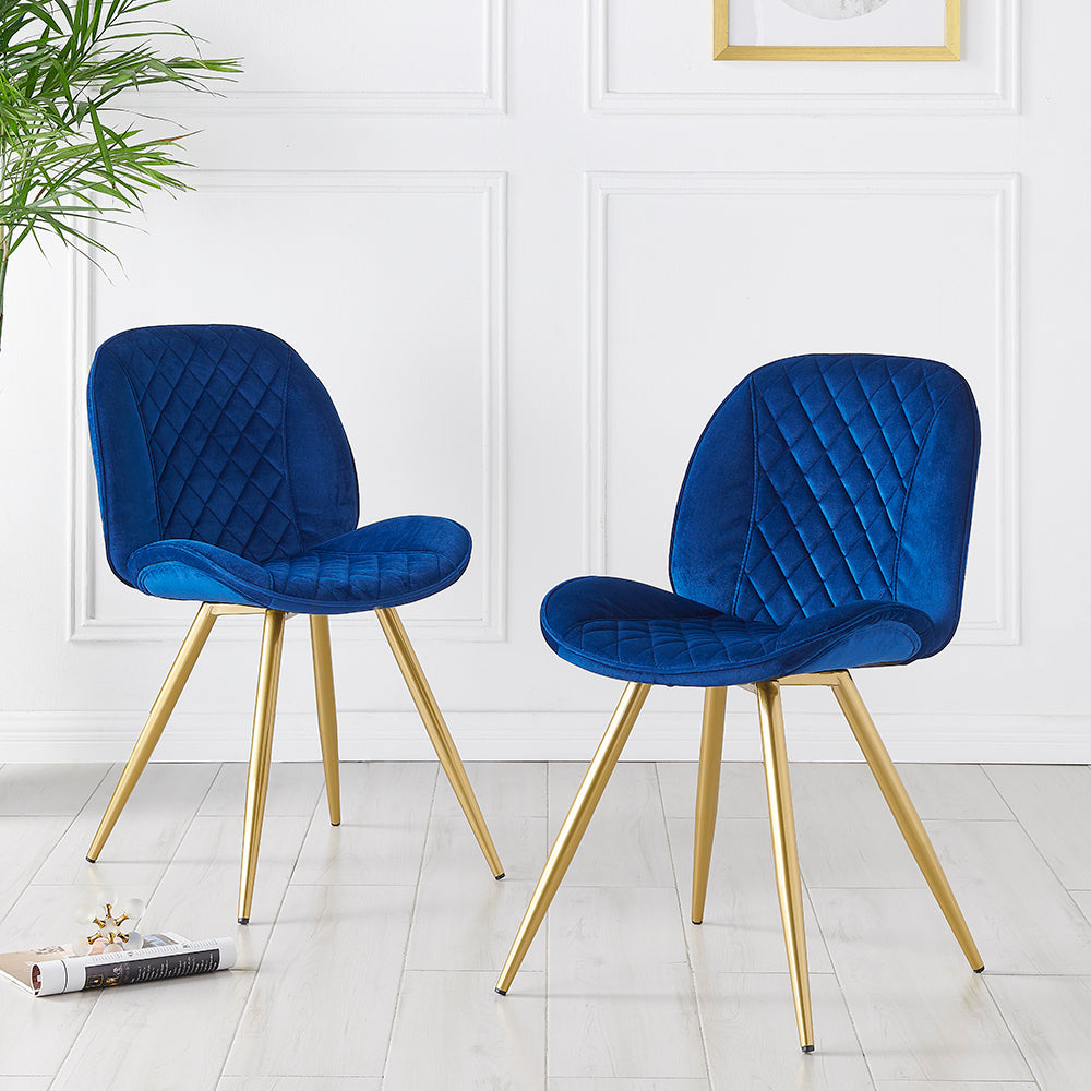 Set of 2 Cosford Diamond Stitch Dining Chairs (Blue Velvet)