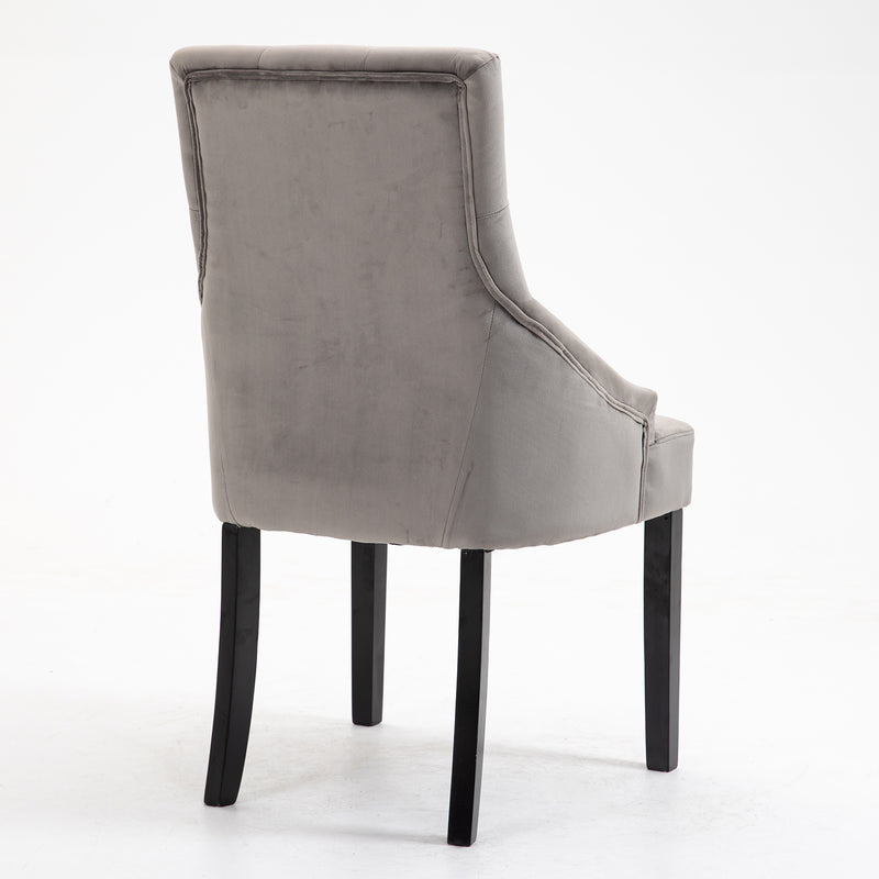 Harbury Set of 2 Buttoned Dining Chairs (Light Grey Velvet with Black Legs) (6602155098163)