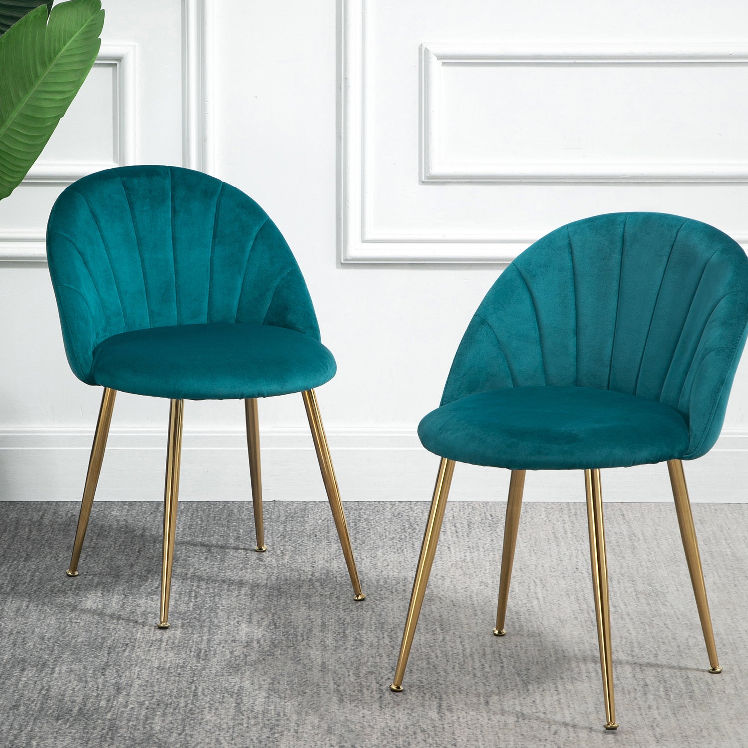 Milverton Pair of 2 Velvet Dining Chairs with Golden Chrome Legs (Teal