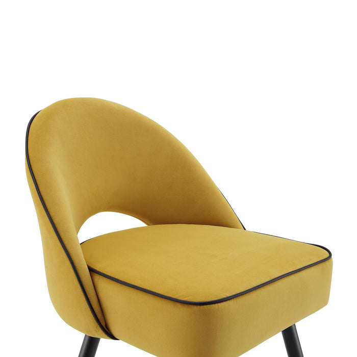 Oakley Set Of 2 Mustard Yellow Velvet Upholstered Dining Chairs With Piping Shop Designer Home 3970
