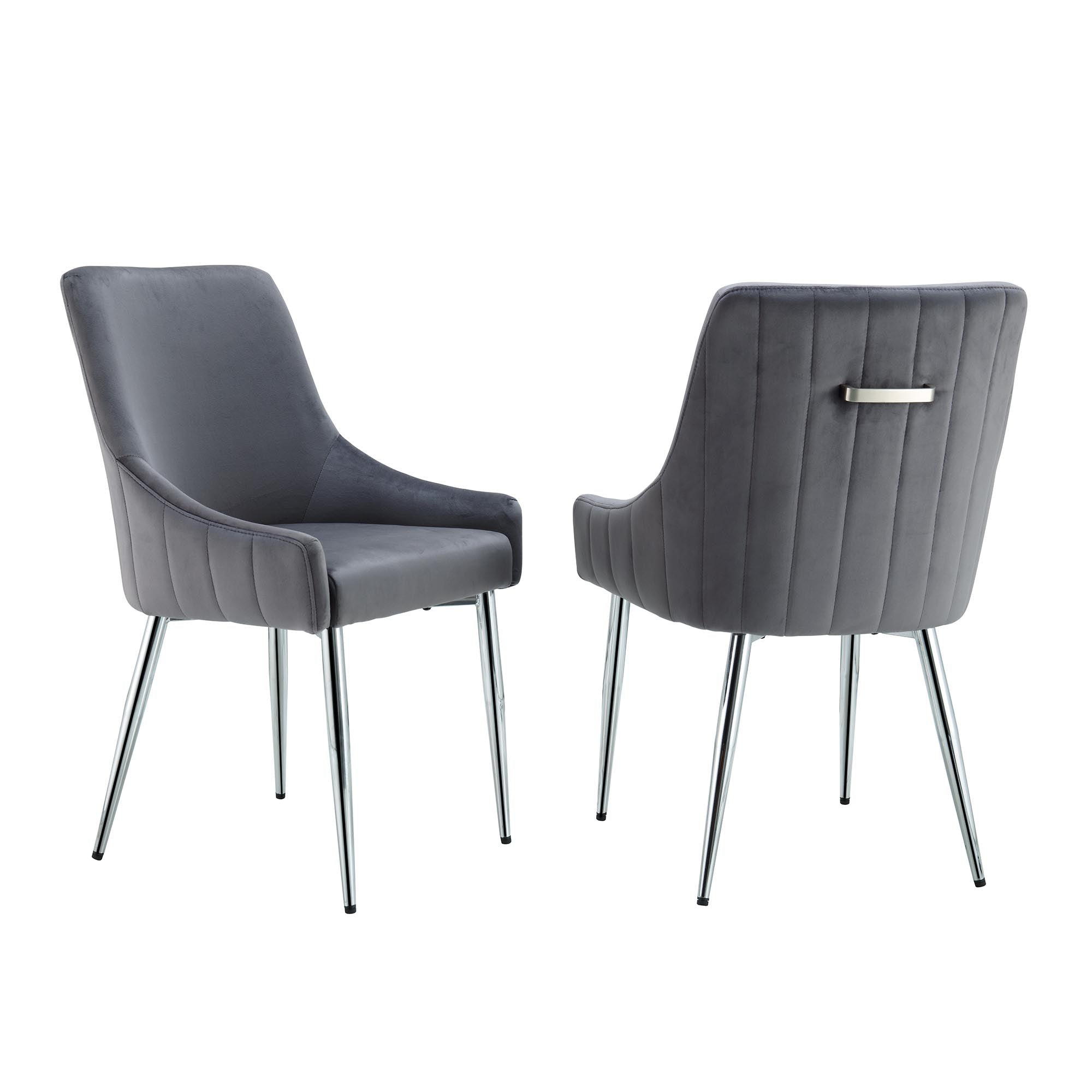 Garnet Set of 2 Dark Grey Velvet Upholstered Dining Chairs with Back Handle