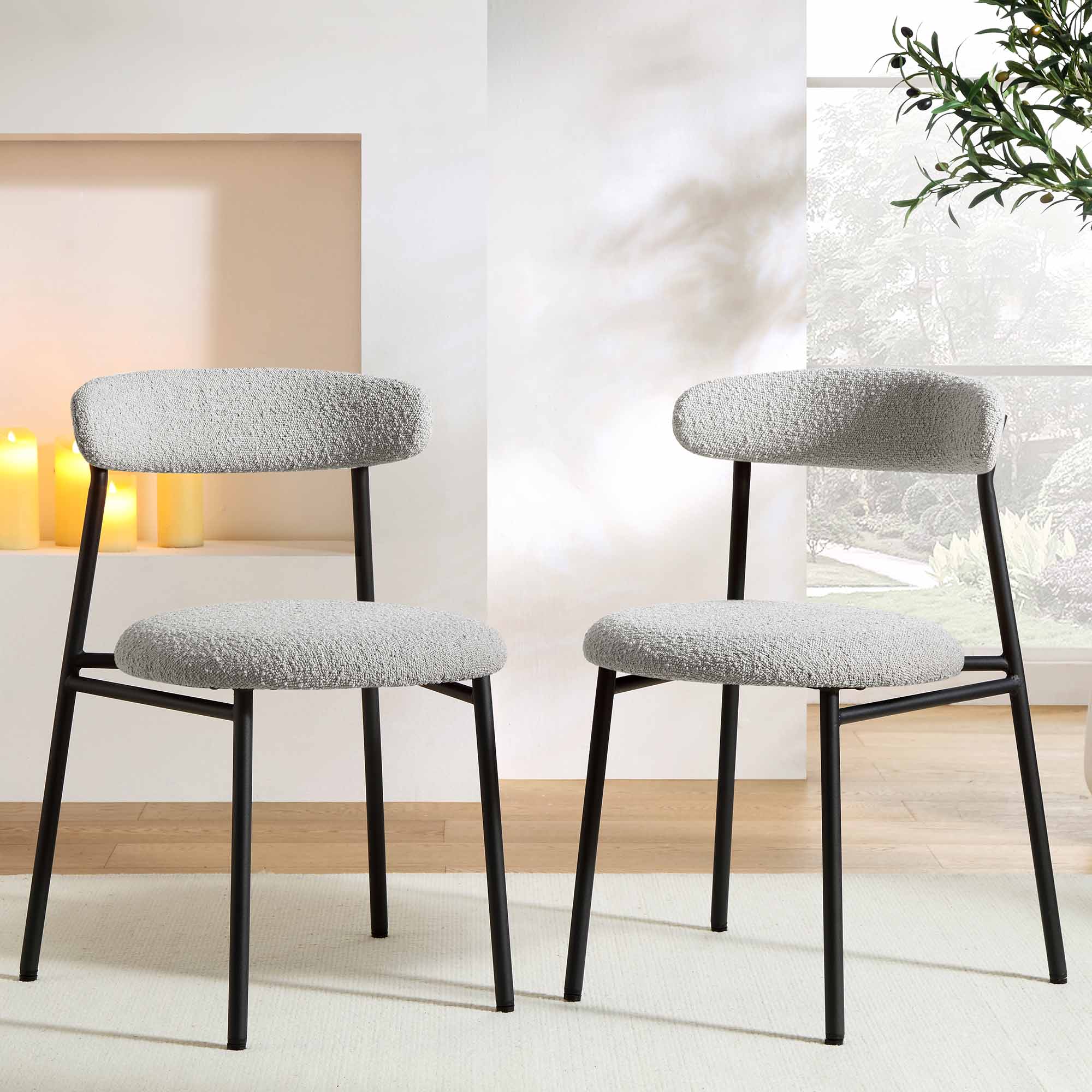 Donna Set of 2 Light Grey Boucle Dining Chairs