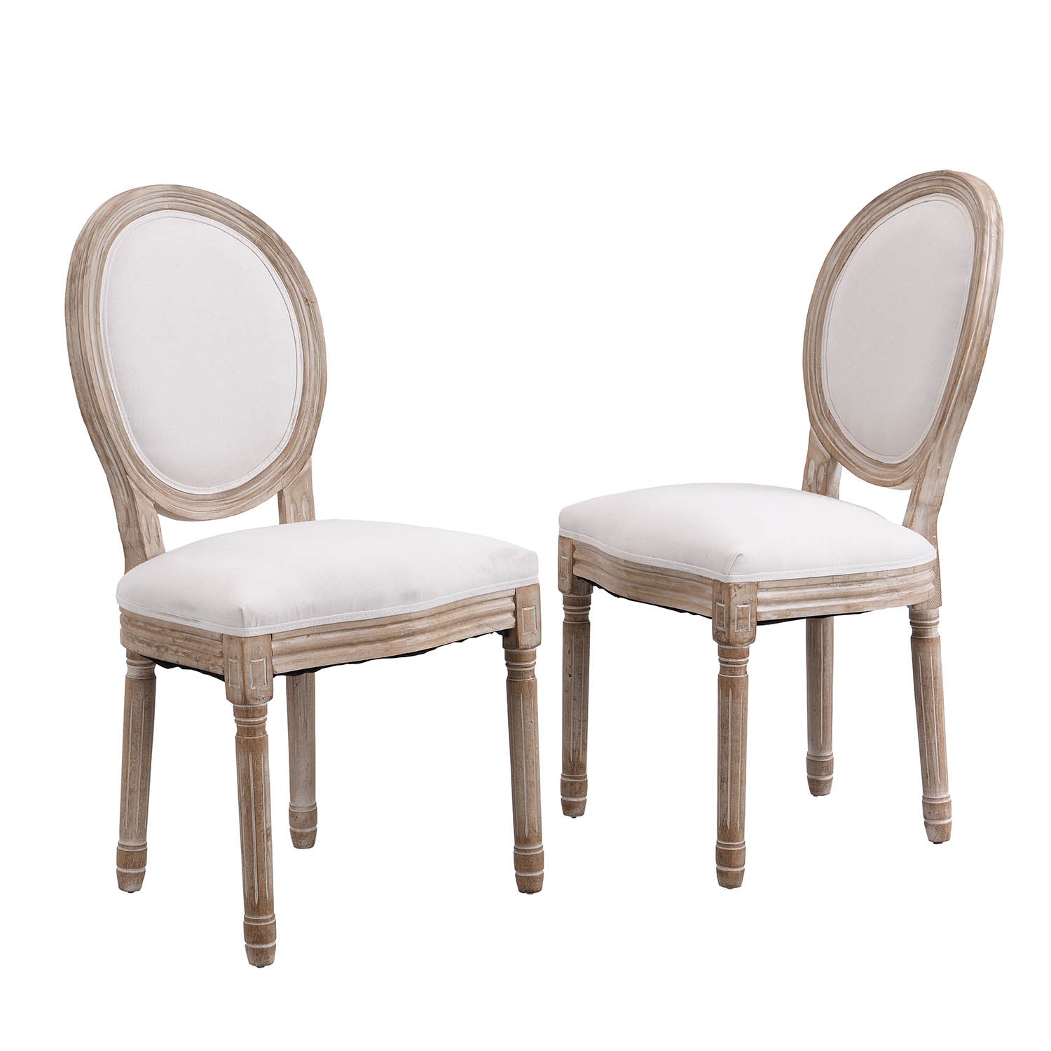 Lainston Set of 2 Classic Limewashed Wooden Dining Chairs, Beige