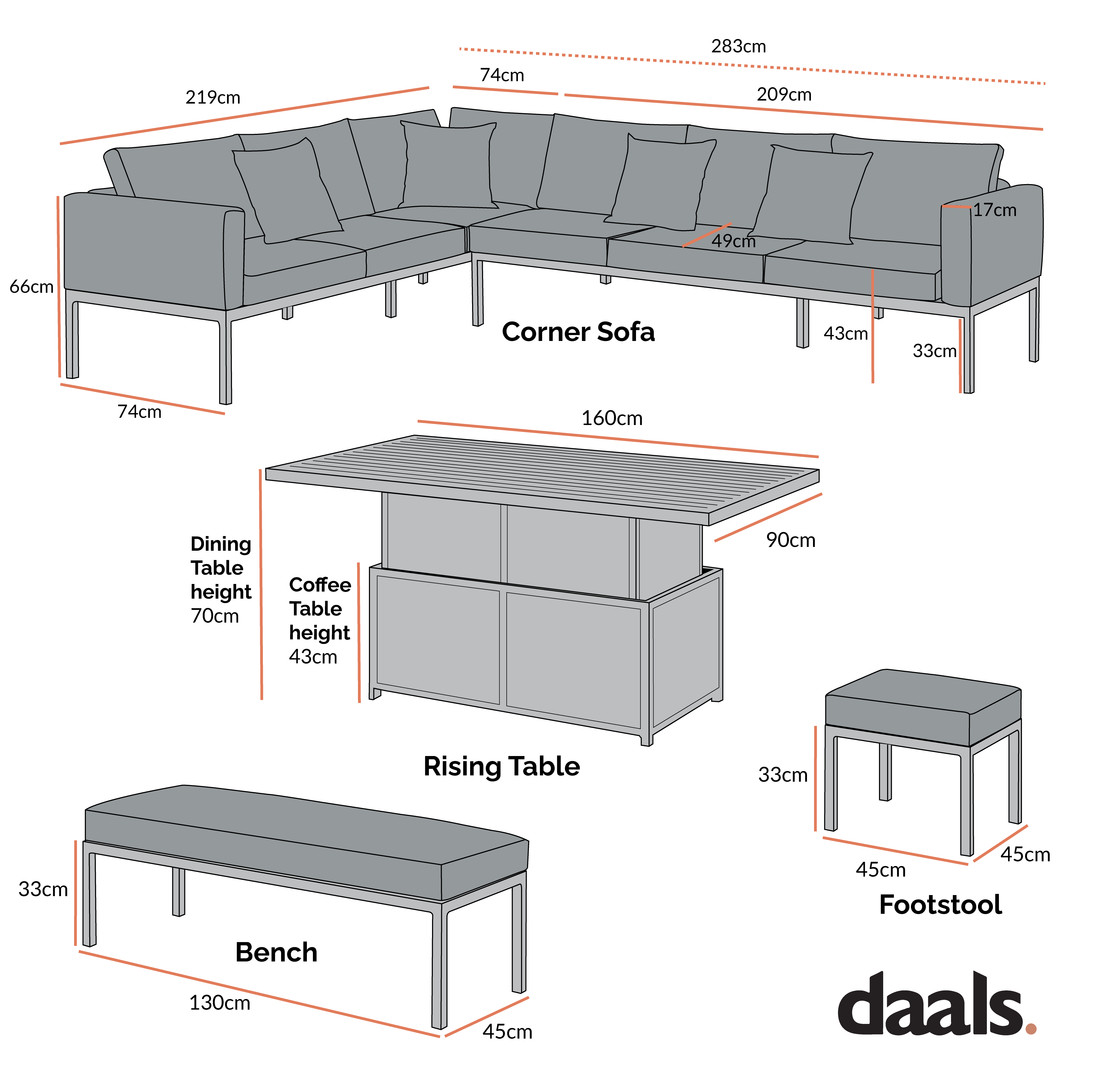 Calabasas Large Outdoor Fabric and Aluminium Corner Casual Dining Set