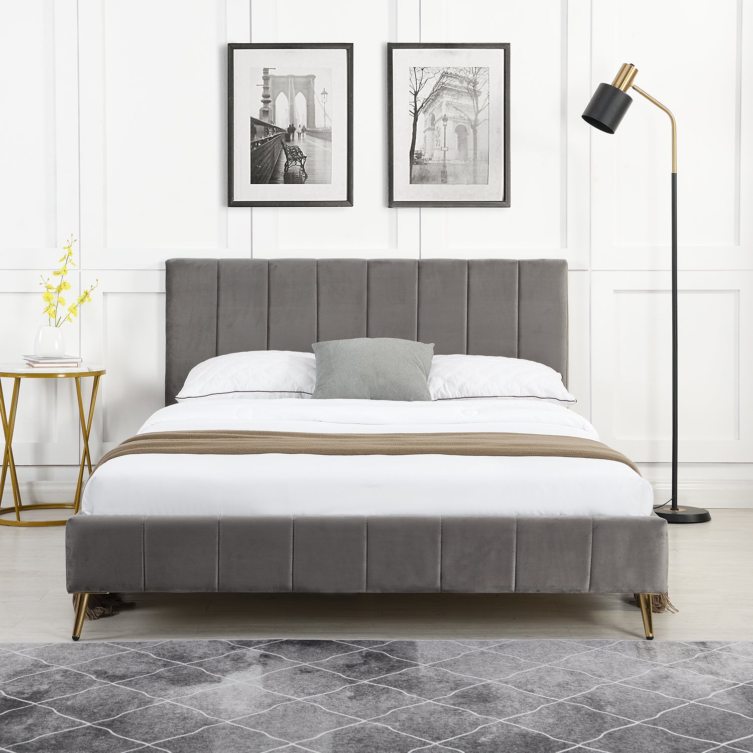 Sylvie Velvet Upholstered Bed Frame With Golden Chrome Legs 2 6620633792563