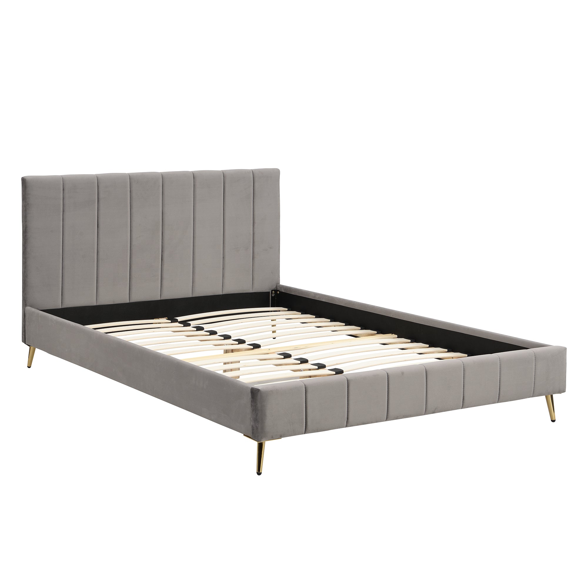 Sylvie Velvet Upholstered Bed Frame With Golden Chrome Legs Grey 0569