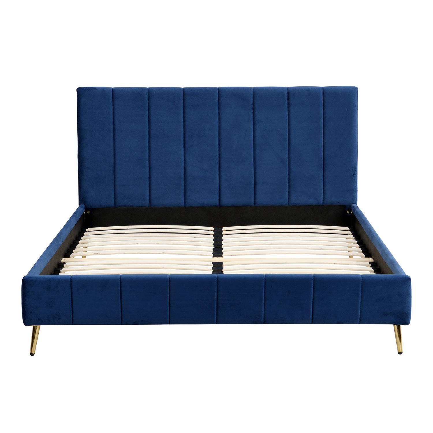 Sylvie Velvet Upholstered Bed Frame With Golden Chrome Legs Navy