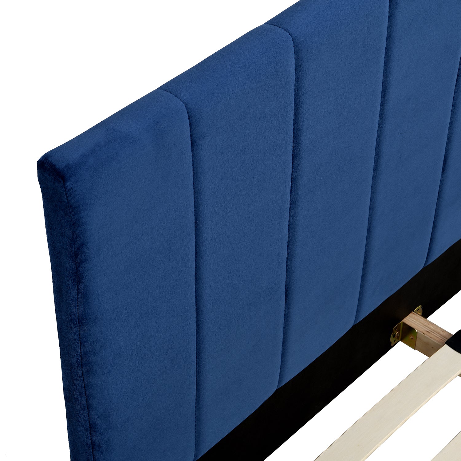 Sylvie Velvet Upholstered Bed Frame With Golden Chrome Legs Navy 