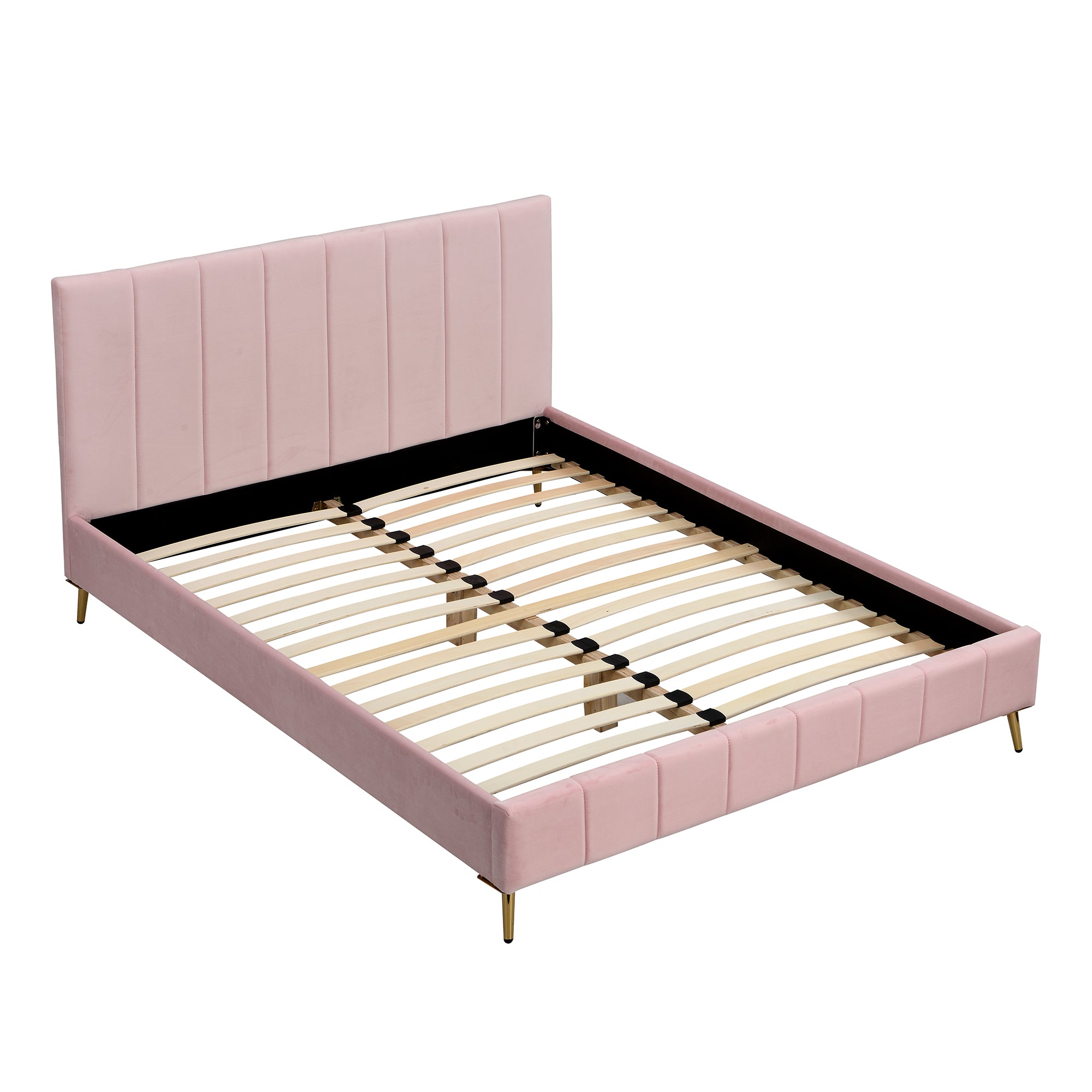 Sylvie Velvet Upholstered Bed Frame With Golden Chrome Legs Pink 7852