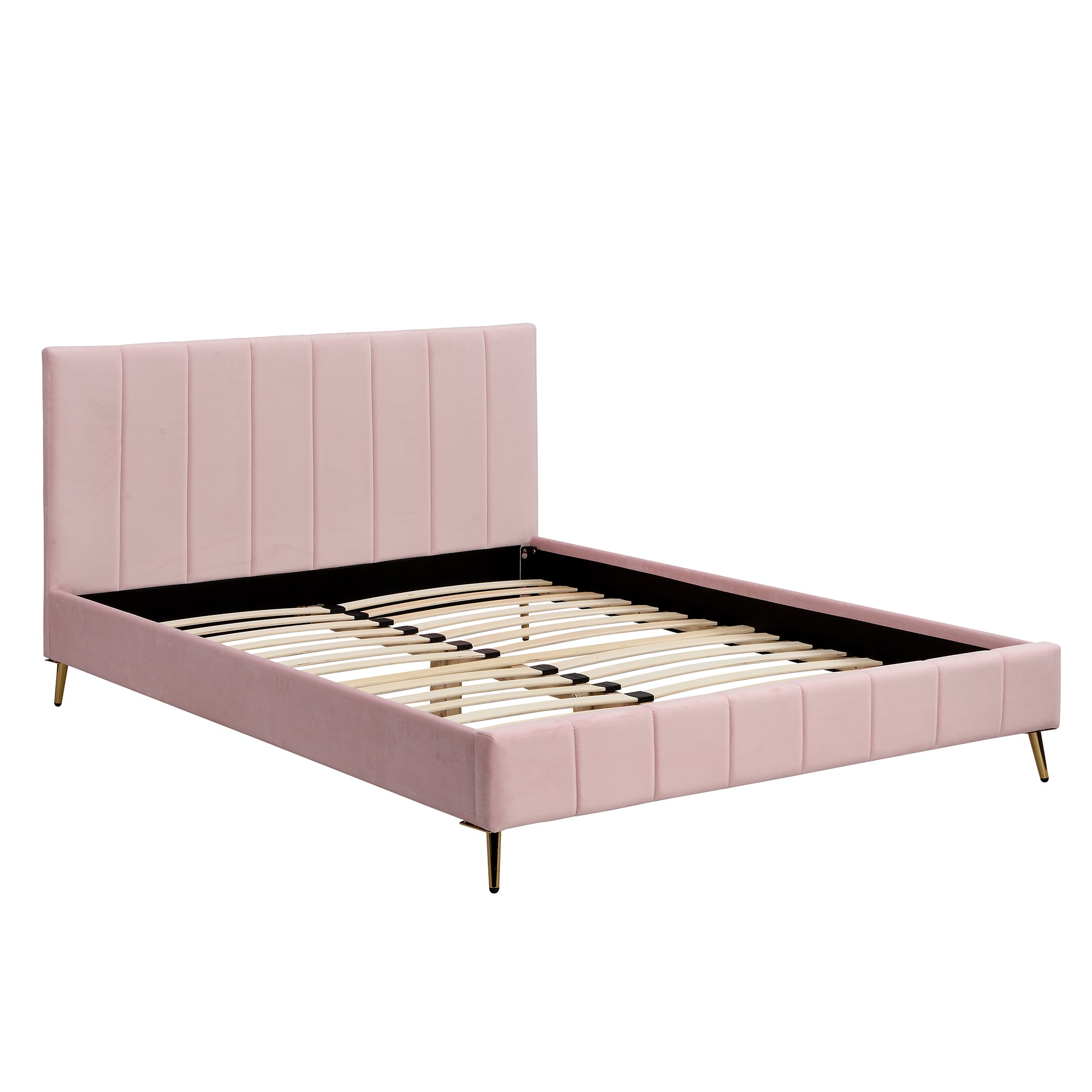 Sylvie Velvet Upholstered Bed Frame with Golden Chrome Legs (Pink ...