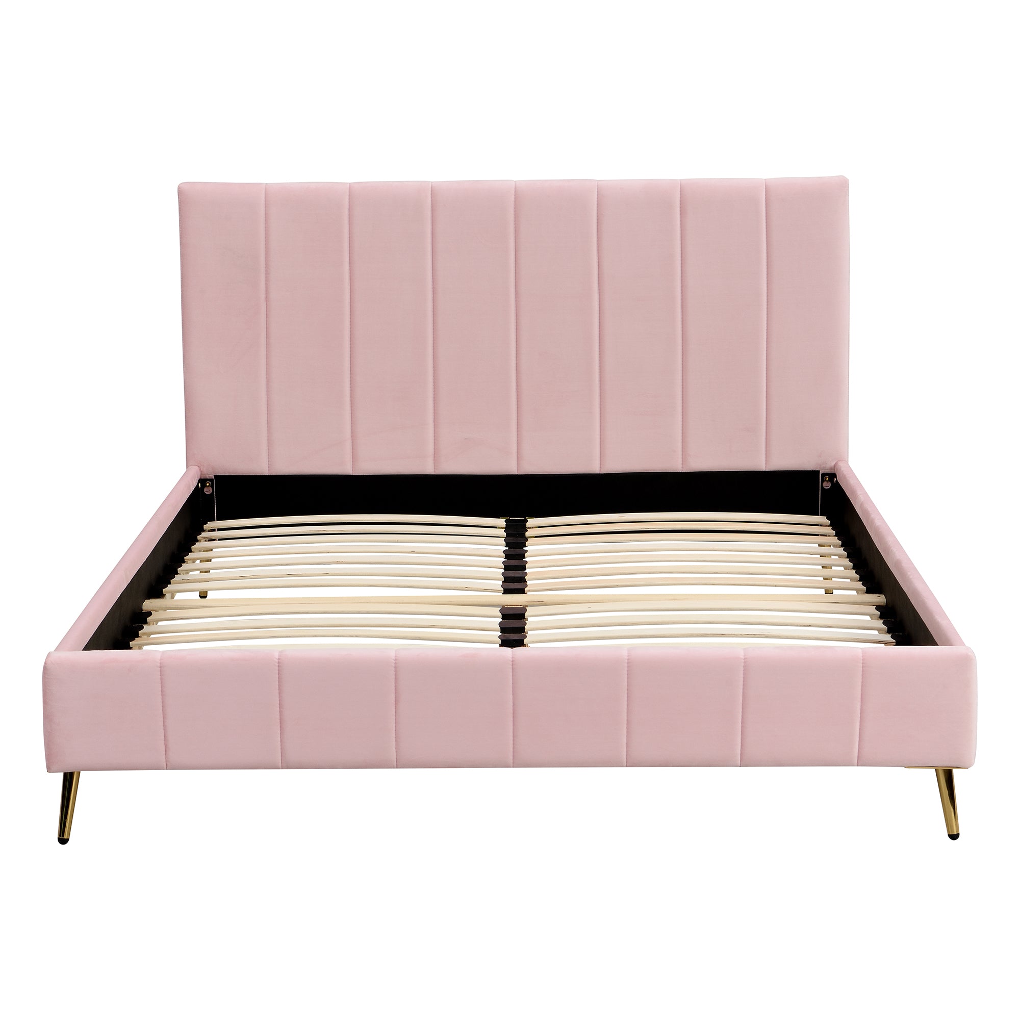 Sylvie Velvet Upholstered Bed Frame With Golden Chrome Legs Pink 7564